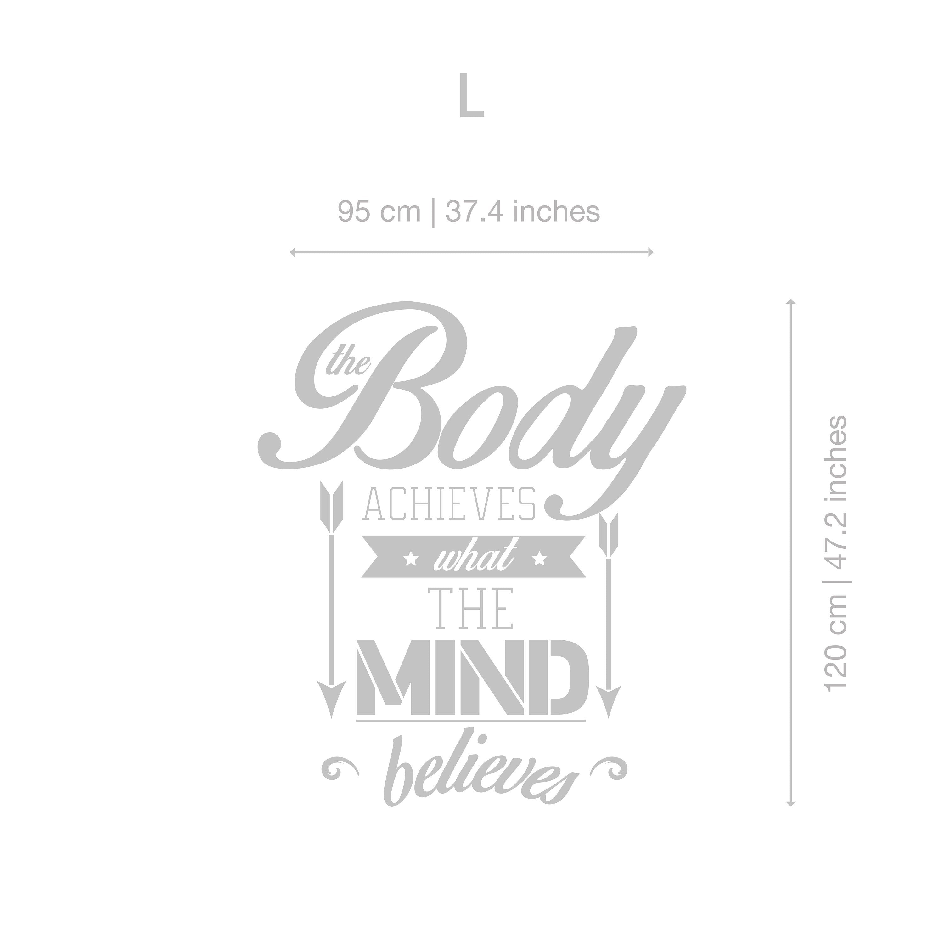 The Body Achieves what the Mind Believes Quote - Sports Decals - Gym Wall Decal - Workout Stickers - Fitness Stickers - SKU:BAMB-3