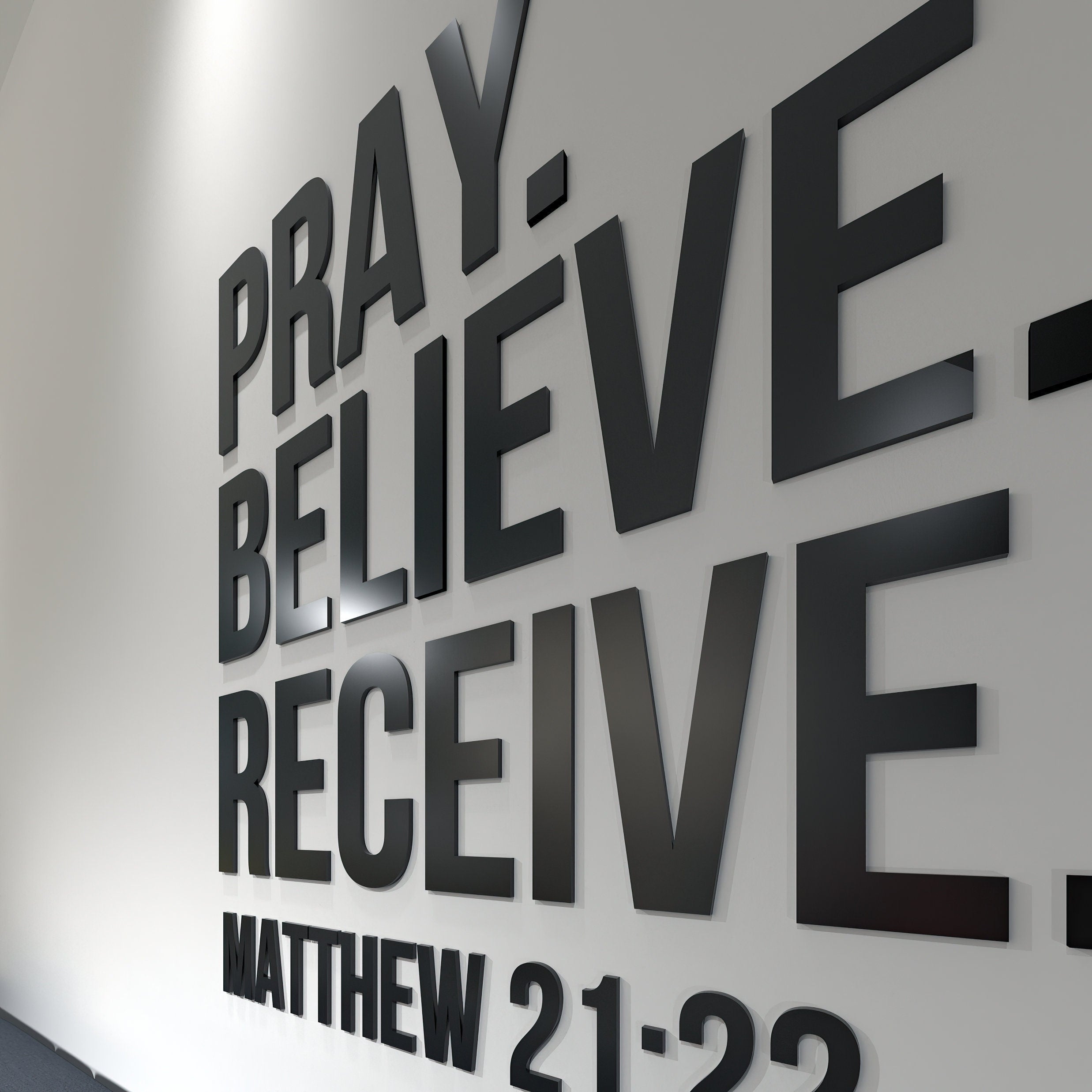 Pray, Believe, Receive, Matthew 21.22, Religious Wall Sign, 3D letters, God Inspiration Art, Church Wall, SKU:PBRV-1