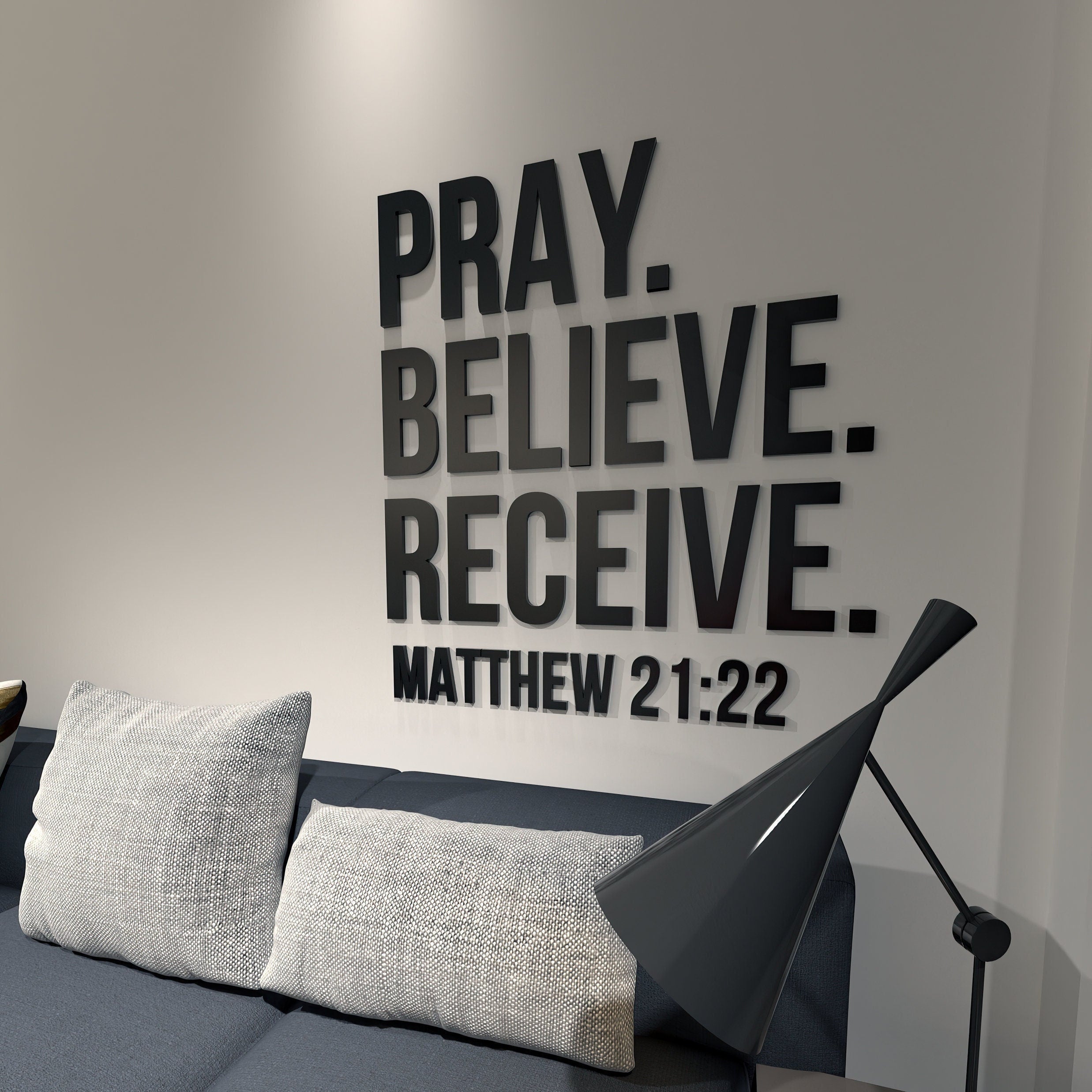 Pray, Believe, Receive, Matthew 21.22, Religious Wall Sign, 3D letters, God Inspiration Art, Church Wall, SKU:PBRV-0