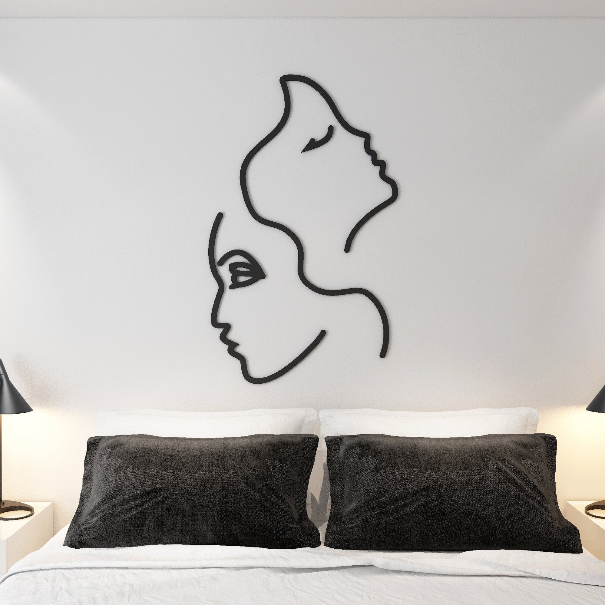 Two Faces Line Art, Love Line Art, Minimalist Geometric 3D Art, Bedroom Wall Decor Over The Bed, Wall Hangings, SKU:LATF-0