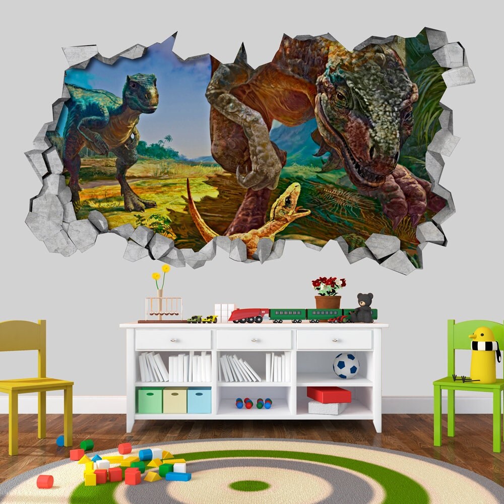 3D Wallpaper, Dinosaur Family, 3d wall decals, Art Prints, Wall Decal, Print, Gifts, Gift, Decals, 3d wall art, Wall Sticker - SKU:VDF3DW-0