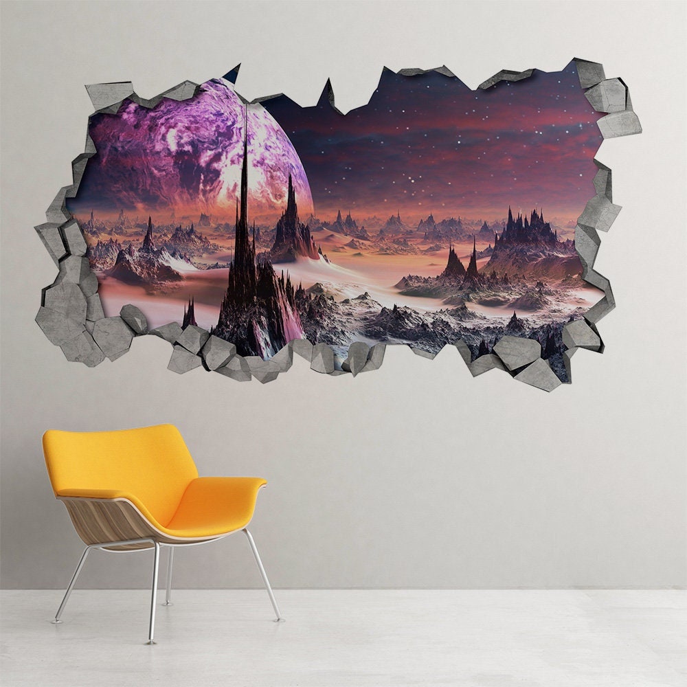 Alien Planet 3D Wall Decor - Broken Wall Decal - Wall Sticker - Wall Decal - 3d wall decals - 3d printed - 3d wall art - SKU: AP3DW-0