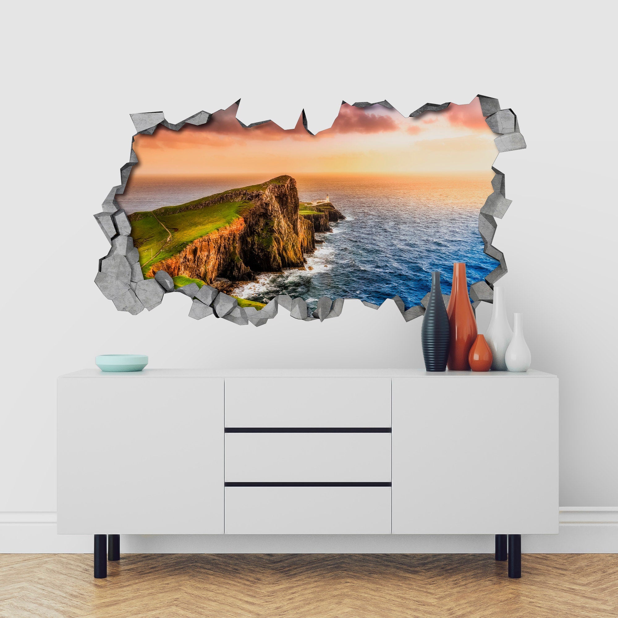 Sunset Cliff - 3d Wall Art - Broken Wall - 3d Wall Stickers - Wall Sticker - Wall Decal - 3d Wallpaper - 3d wall decals - SKU: SERE3DW-1