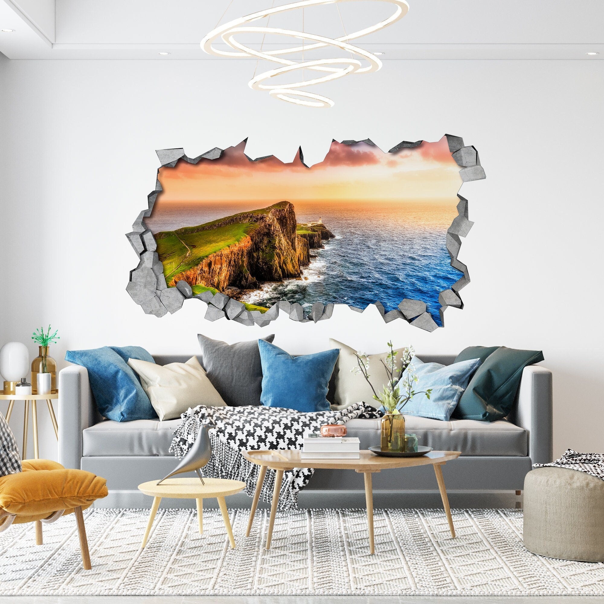 Sunset Cliff - 3d Wall Art - Broken Wall - 3d Wall Stickers - Wall Sticker - Wall Decal - 3d Wallpaper - 3d wall decals - SKU: SERE3DW-0