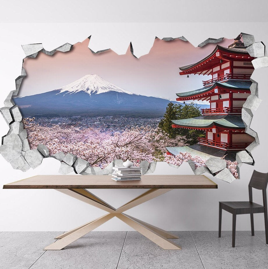 Mount Fuji, 3d Wallpaper, 3d wall art, Wall Decal, 3d wall decals, 3d art, Wall Decals, Wall Stickers, Decals, Stickers, Gift - SKU:MFUJI3DM-0