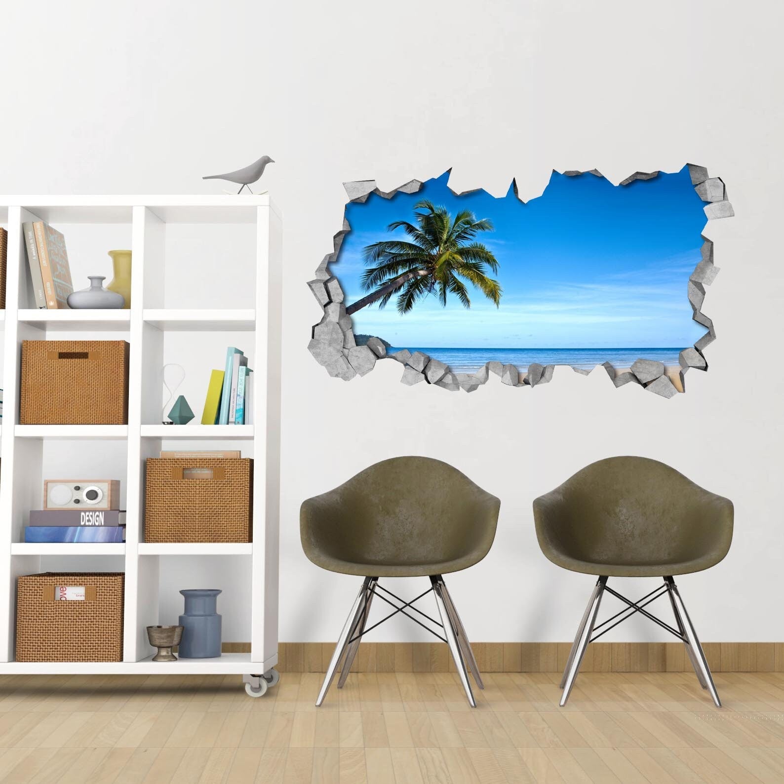 Tropical Beach - 3d wall - 3D Wallpaper - 3d Wall Art - 3d Wall Stickers - Wall Sticker - Wall Decal - 3d Wallpaper - SKU: TROPB3D-1