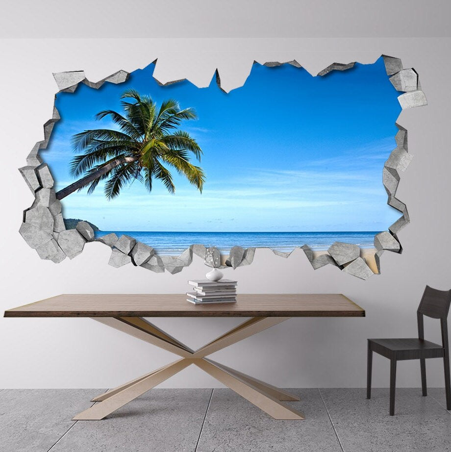 Tropical Beach - 3d wall - 3D Wallpaper - 3d Wall Art - 3d Wall Stickers - Wall Sticker - Wall Decal - 3d Wallpaper - SKU: TROPB3D-0