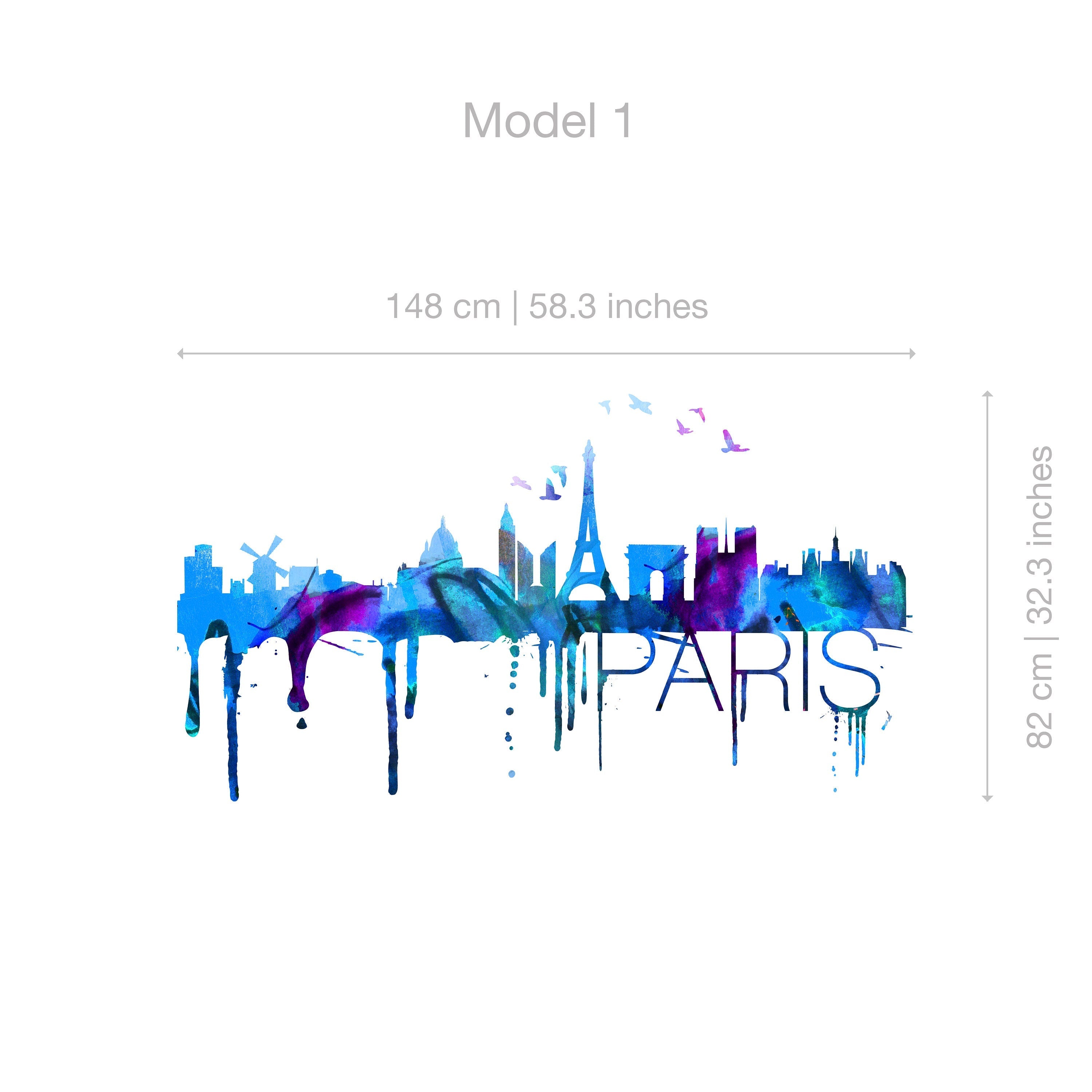 Paris City Skyline Watercolor Effect Sticker - Home Design - Watercolor Art - Wall Decals - SKU:PaSkWatSt-2