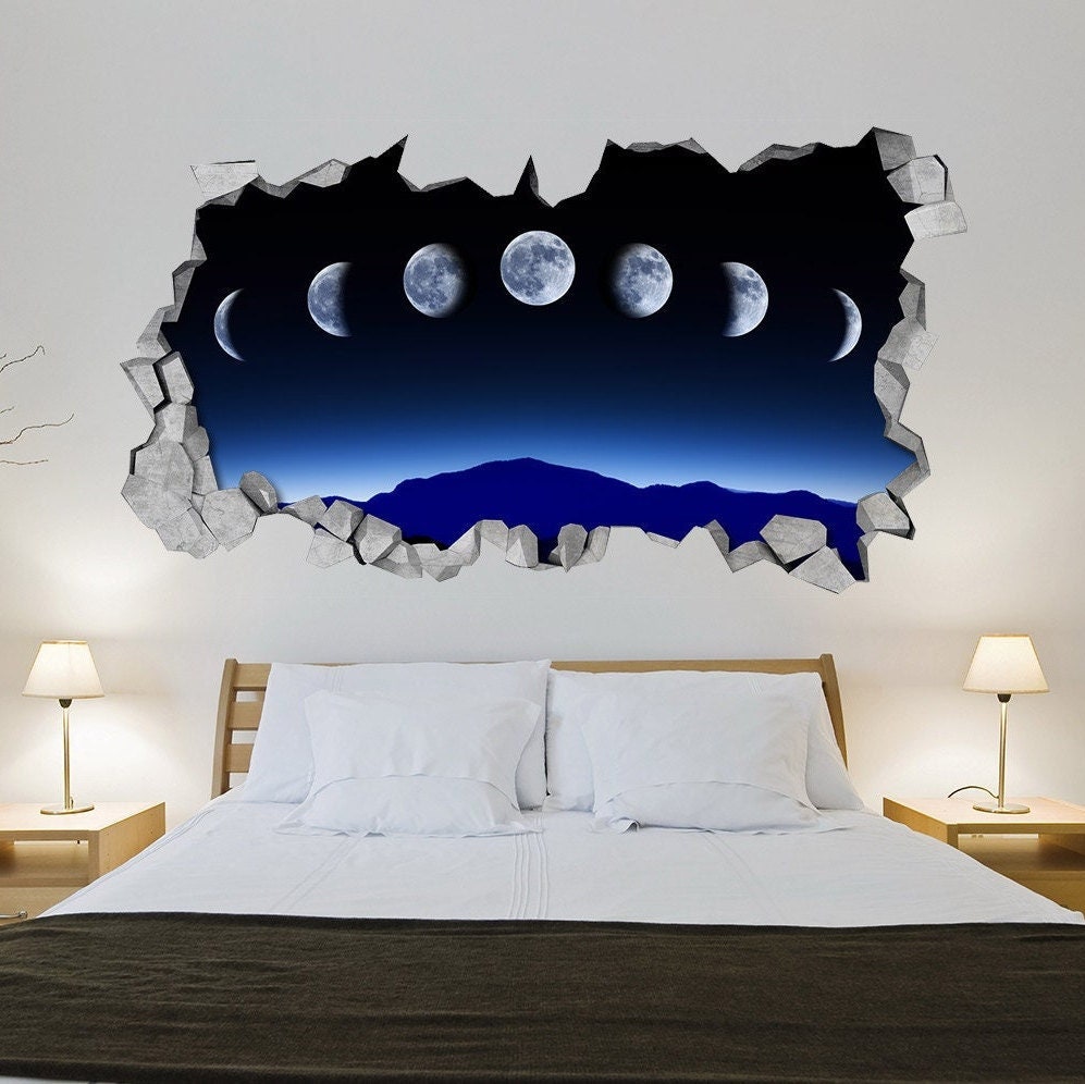 Moon Phases, Wall Art, Kids Bedroom, Kids Decor, Wall Sticker, Wall Decal, 3d Wallpaper, 3d wall decals, Decals, Stickers - SKU: MOPH3DW-0