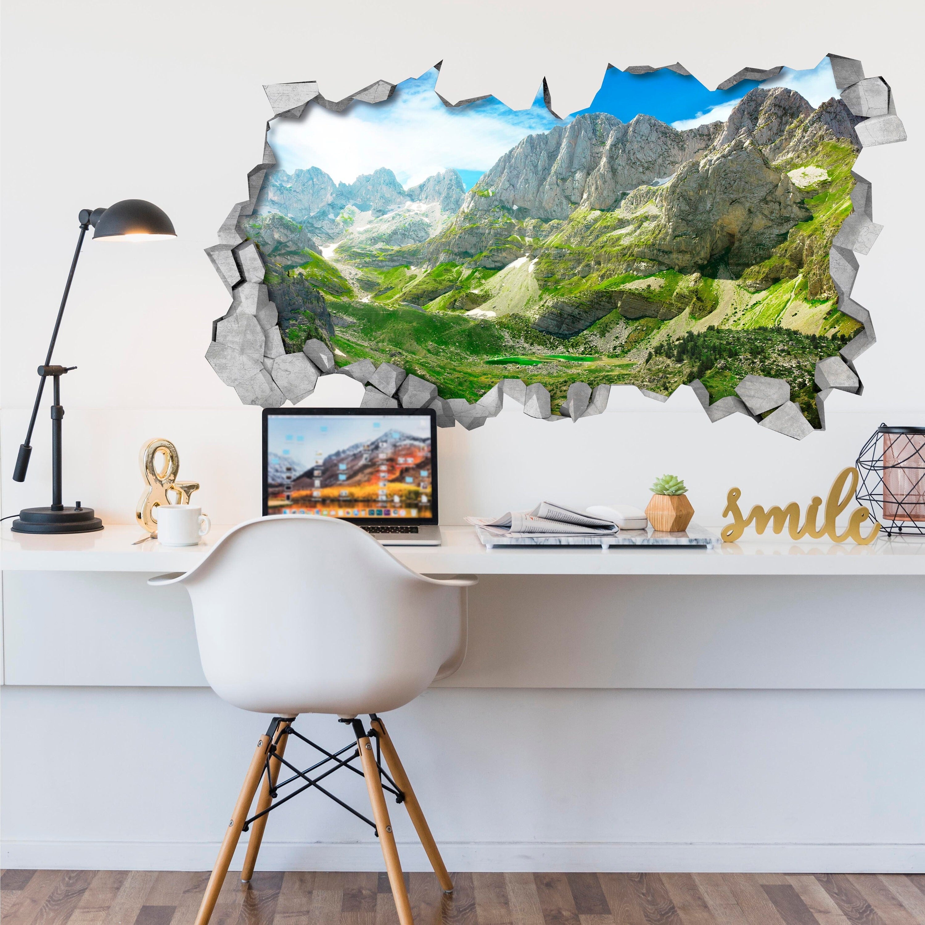 Green Mountains - Wall Decal - 3d Wallpaper - 3d wall decals - 3d printed - 3d wall art - 3d art - Wall Sticker - Wall Decal - SKU: GM3DM-0