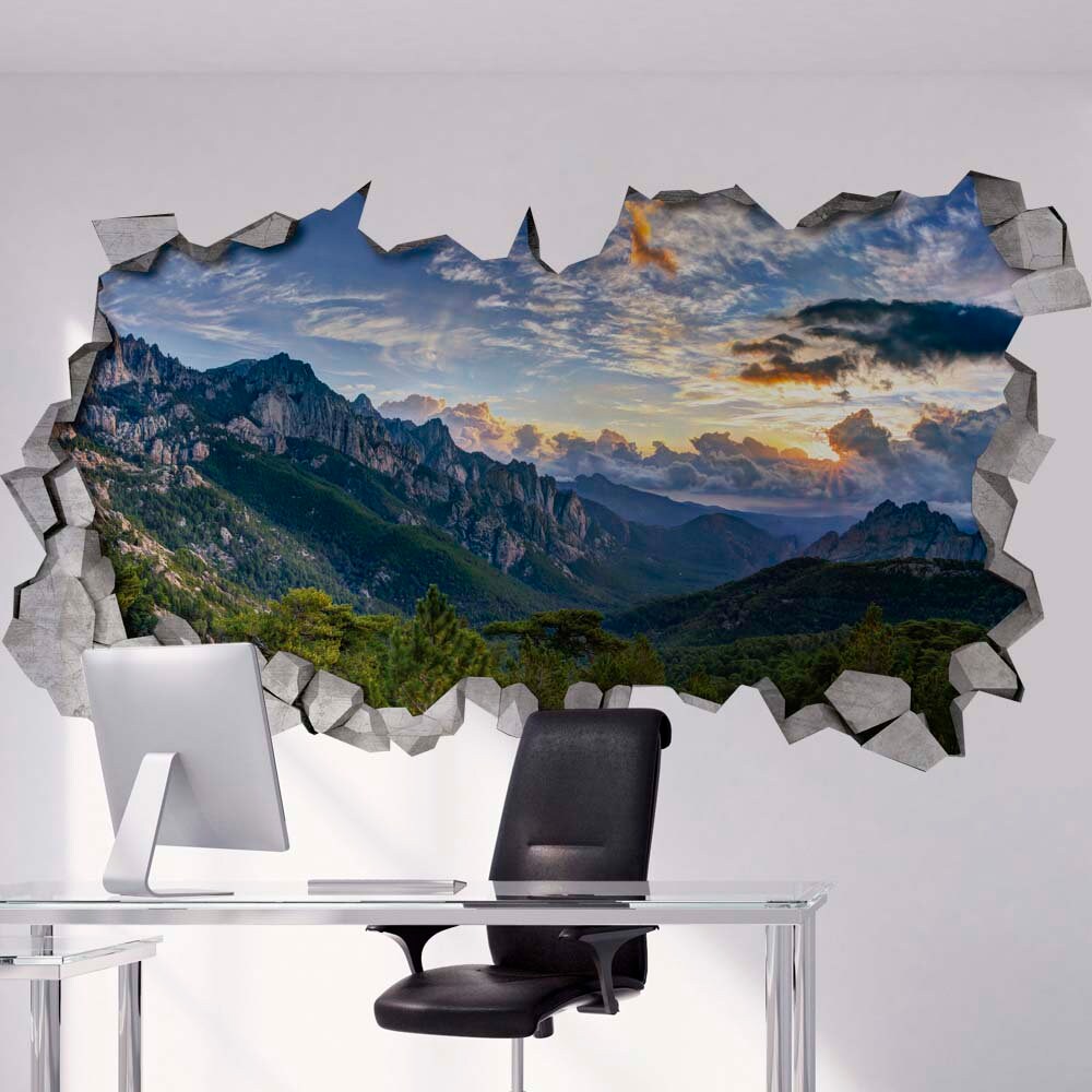 Mountains 3d Wallpaper - Broken Wall Decal - Wall Sticker - Wall Decal - 3d wall decals - 3d printed - 3d wall art - 3d art - SKU: CLMNT3DM-1