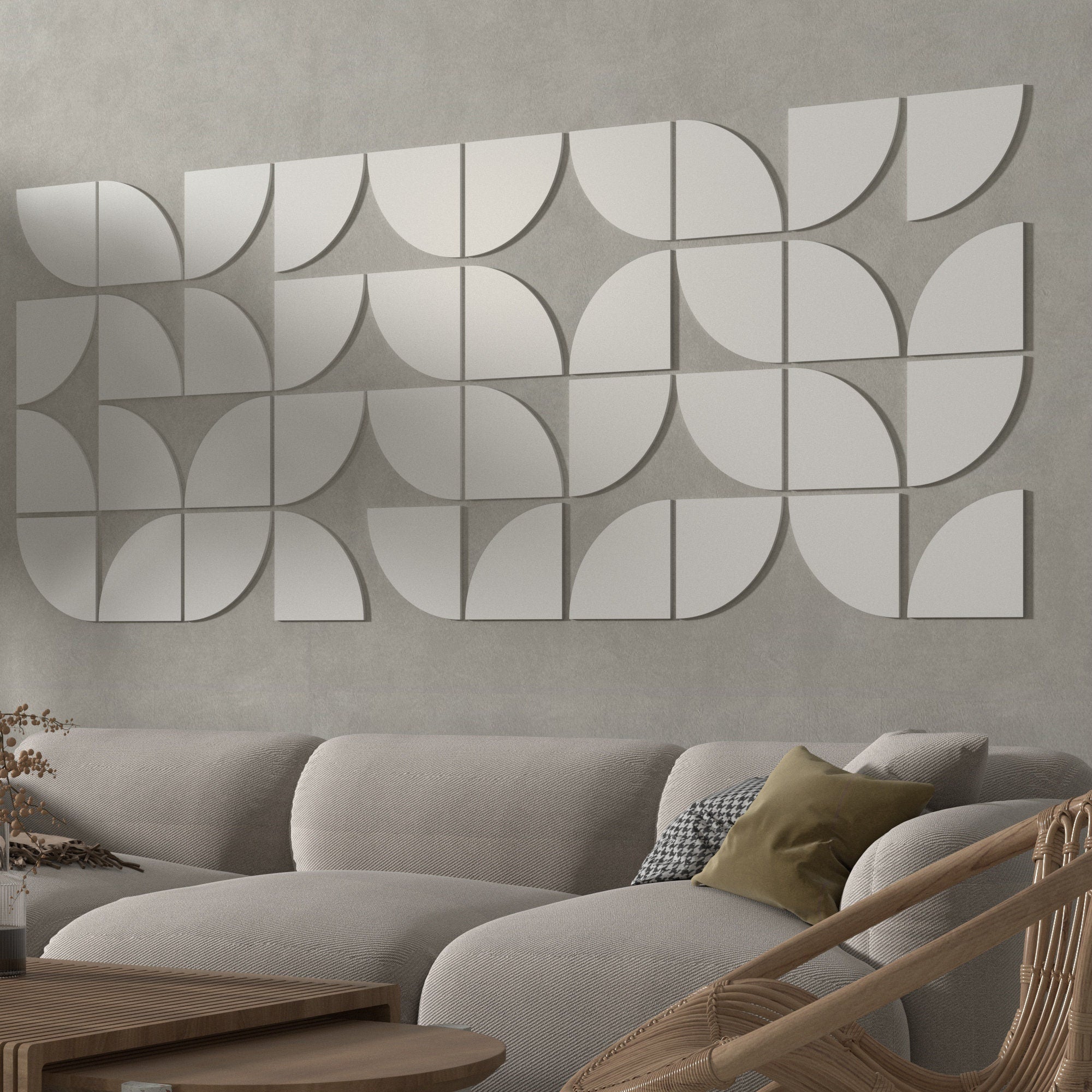 3D Half Circles, 3 Dimensional Accent Wall, Geometric Art, Mid-Century Modern, 40 Individual Pieces, SKU:QRTR-1