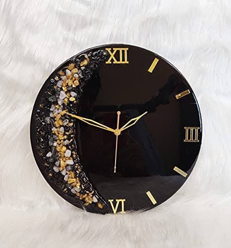 Black And Golden Abstract Epoxy Resin Wall Clock For Home Decor-0