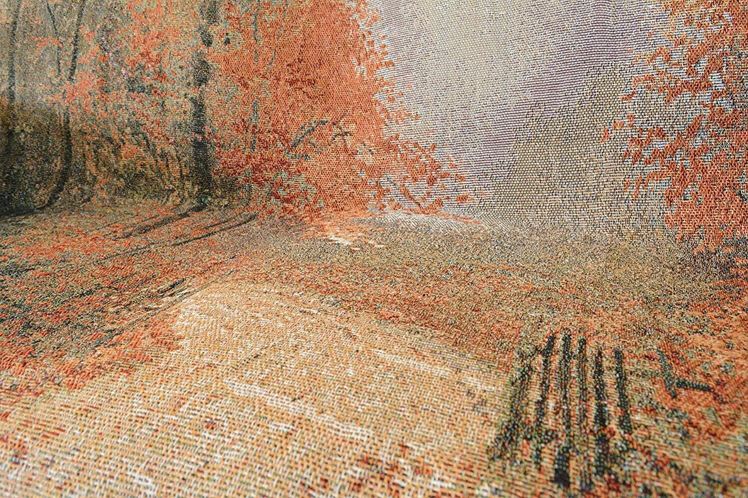 Autumn Authentic Tapestry Throw Blanket - Decorative Orange Fall Leaves Forest Woven Stitched Design - 50" x 60"