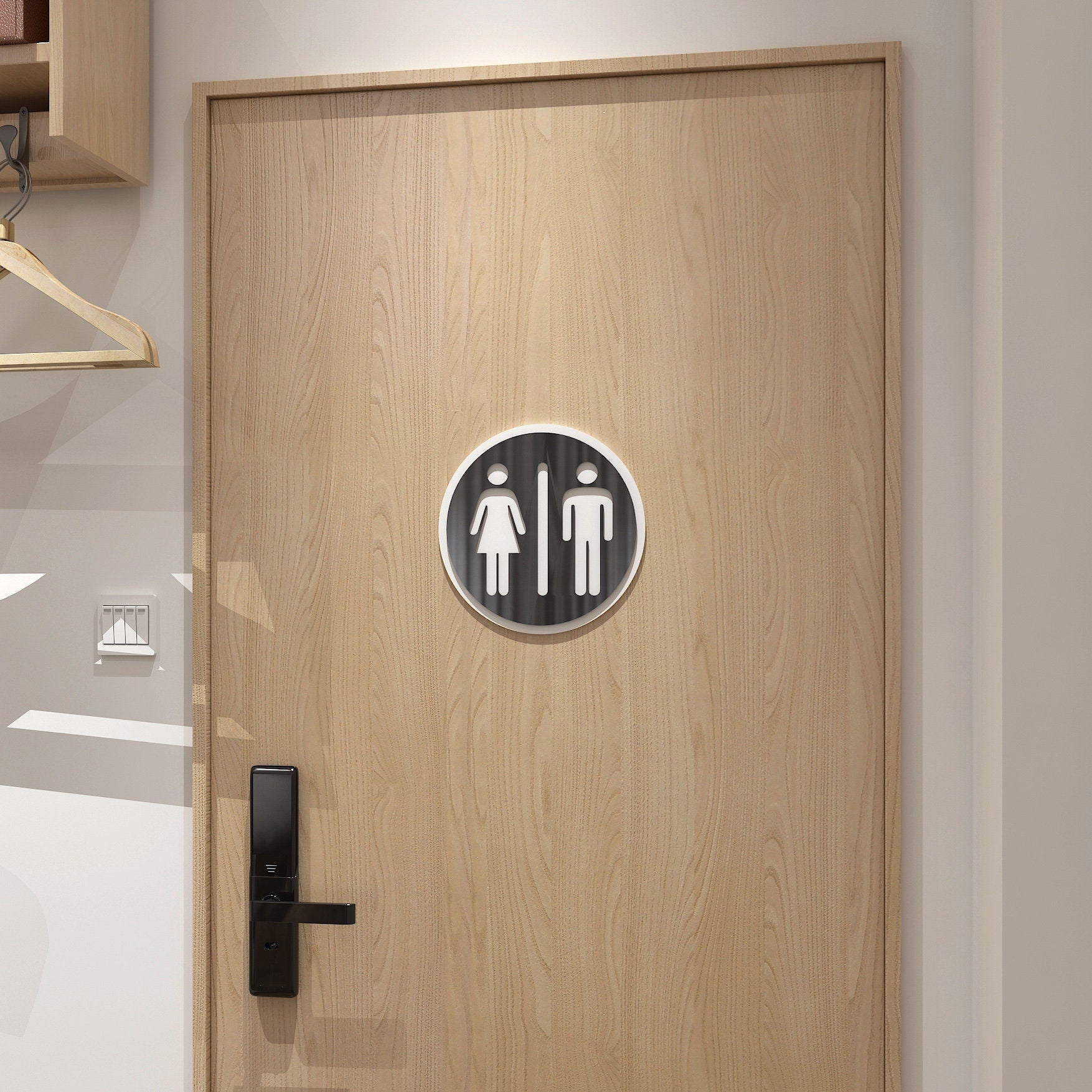 Restroom Door Metal Sign, Bathrooms Man Woman, WC Pictogram, Unisex Toilet Door Sign, SKU:RNWC-2