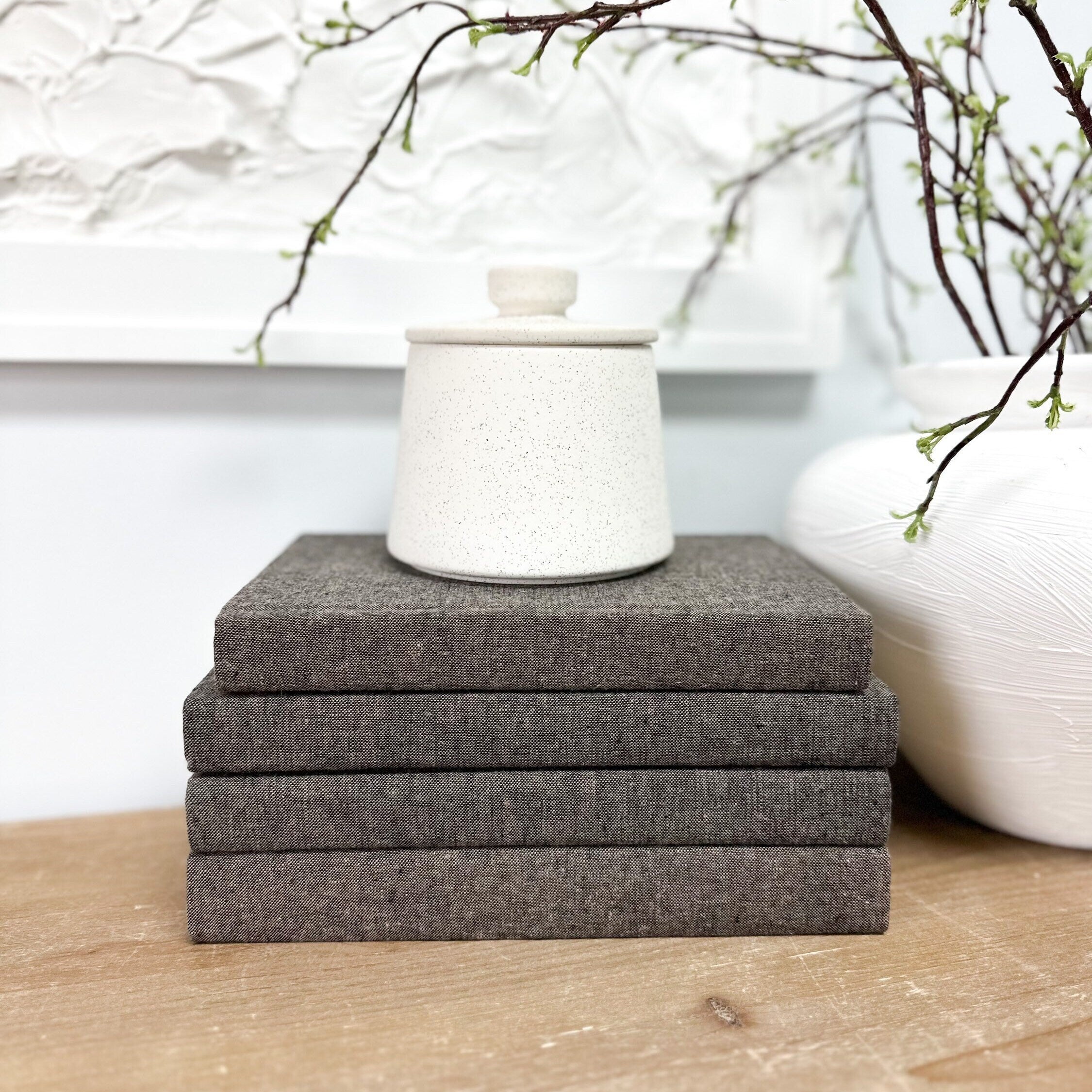 Espresso Linen Covered Decorative Books