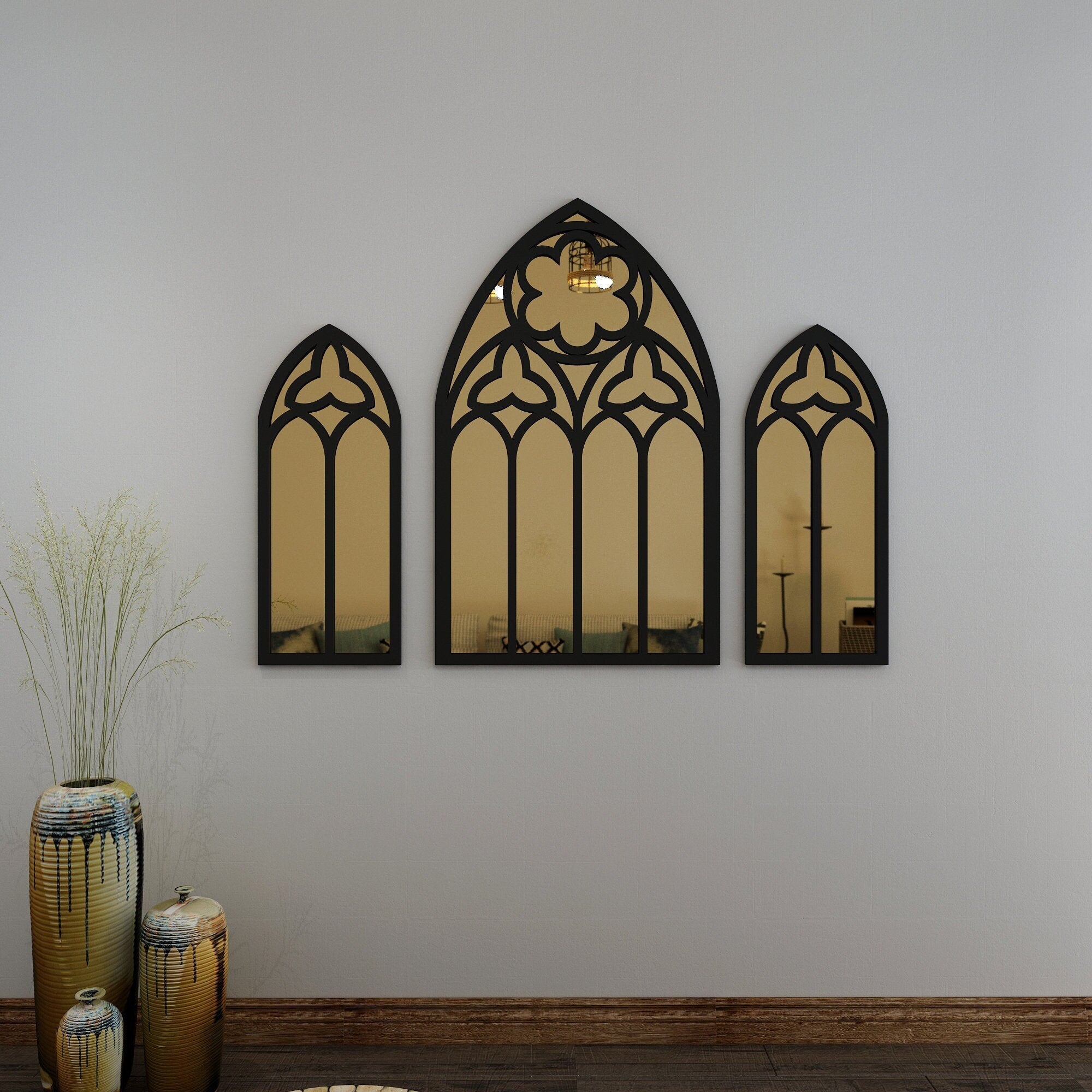 Gothic Windows Mirrors, Witchy Cathedral Arch Window, Decorative Mirror, Gold and Silver Mirror, 3D Art Mirror, SKU:GOTH-0