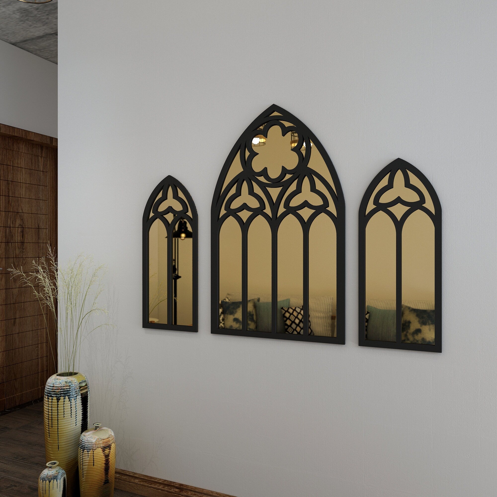 Gothic Windows Mirrors, Witchy Cathedral Arch Window, Decorative Mirror, Gold and Silver Mirror, 3D Art Mirror, SKU:GOTH-4