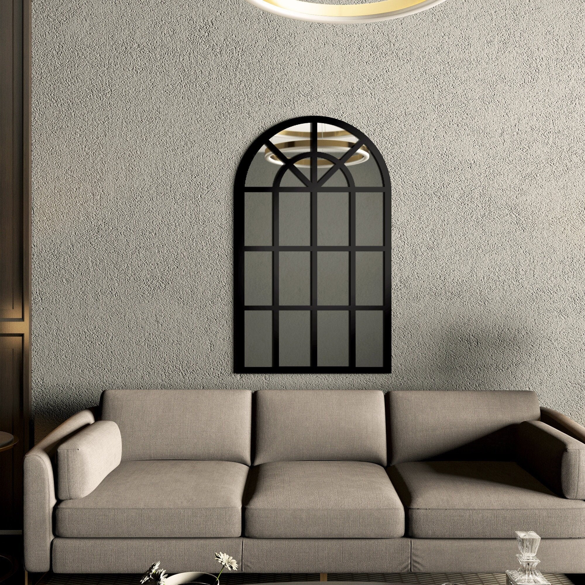 Large Industrial Mirror, Window Mirror, Aesthetic Mirror Home Design, Gold and Silver Mirror, SKU:WIMI-0