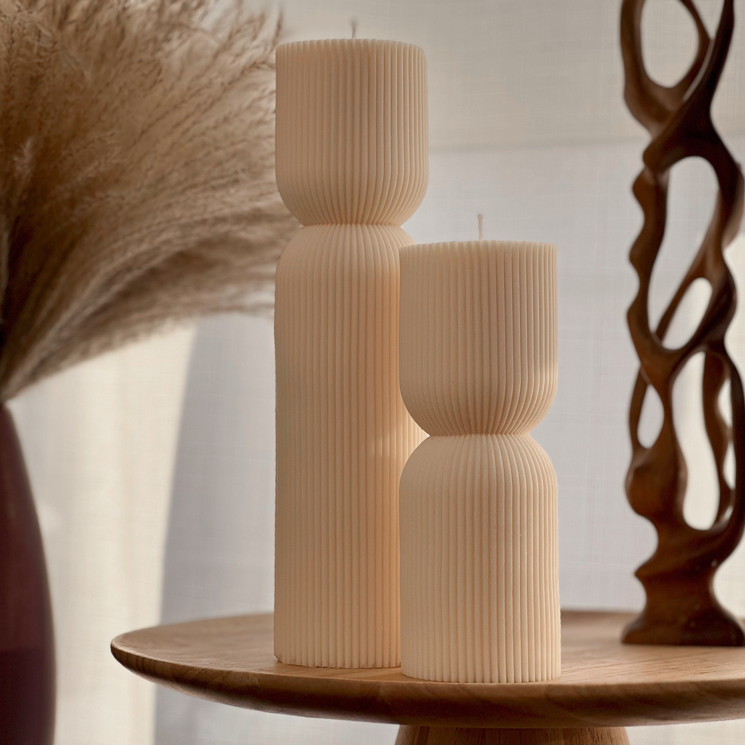 Ribbed Hourglass Pillar Candle-0