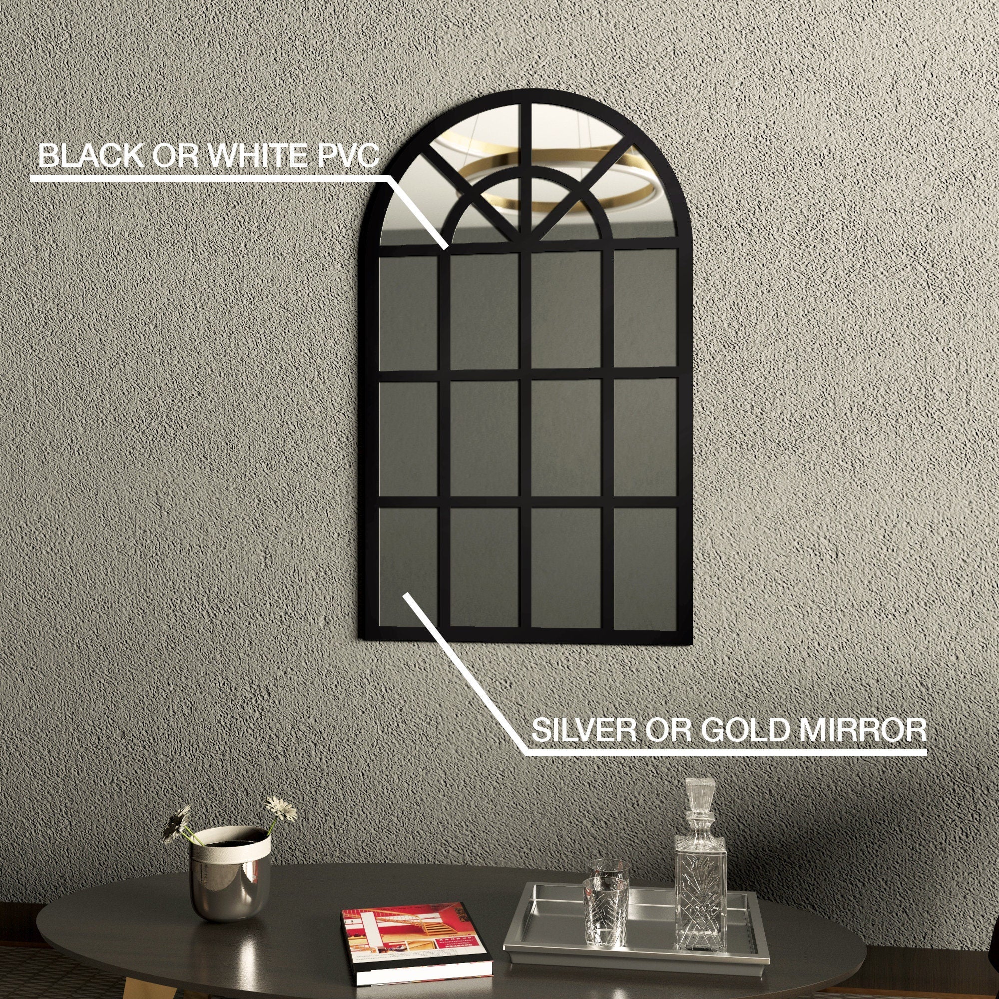 Large Industrial Mirror, Window Mirror, Aesthetic Mirror Home Design, Gold and Silver Mirror, SKU:WIMI-1