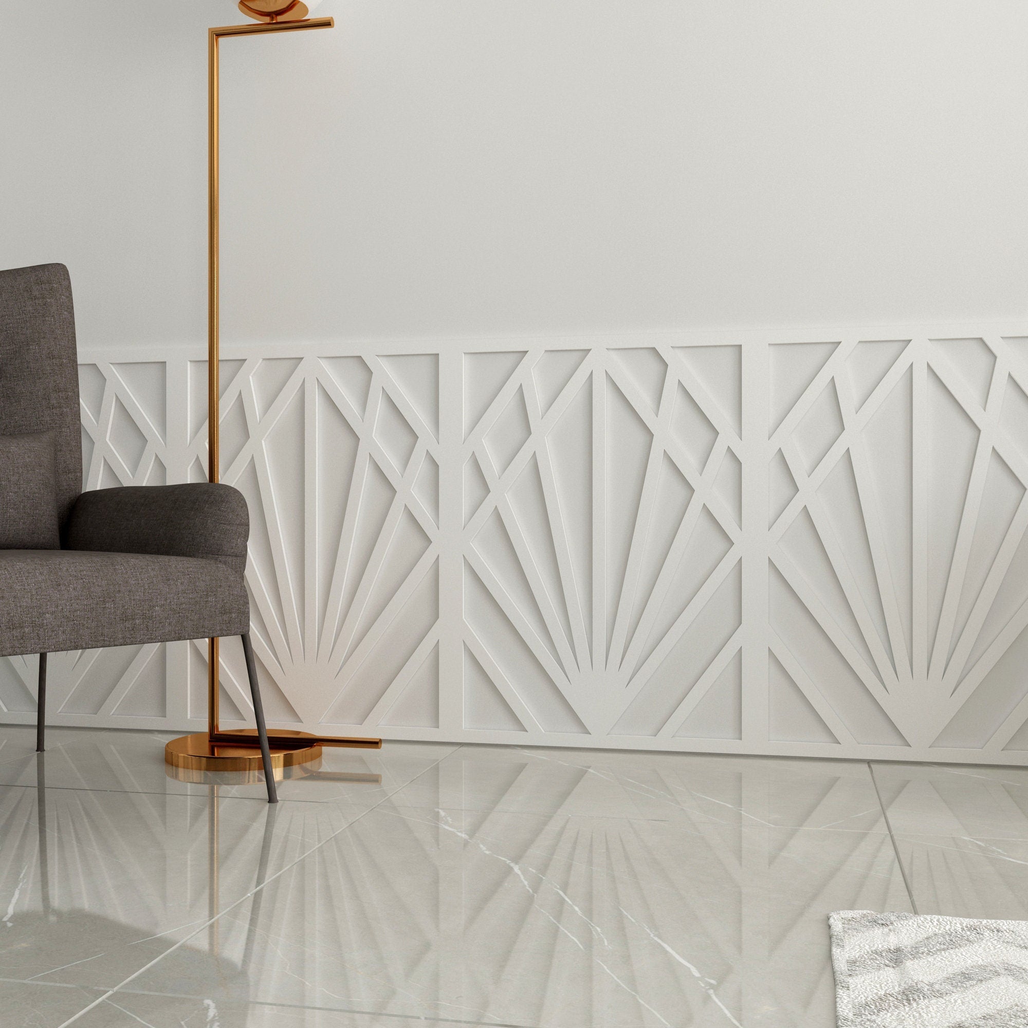 3D Art Deco Wainscot Geometry Paneling-1