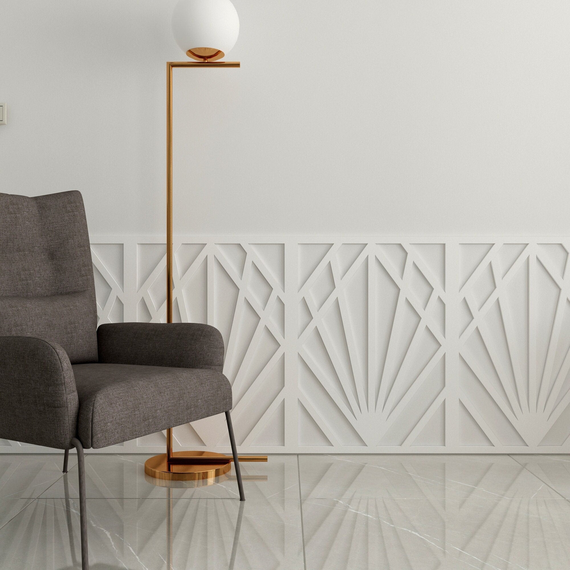 3D Art Deco Wainscot Geometry Paneling-0