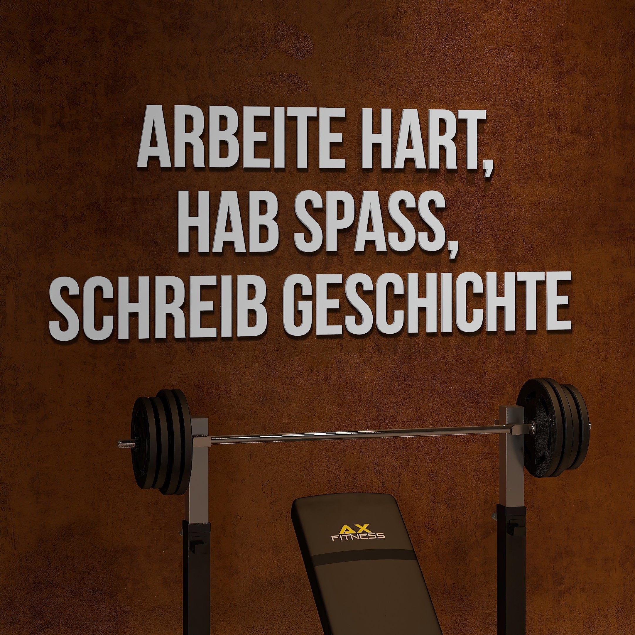 Arbeite hart, hab spass, schreib geschichte, 3D-BUCHSTABEN Homegym, Training, Fitness, Fitnessstudio, SKU:ARHA-0