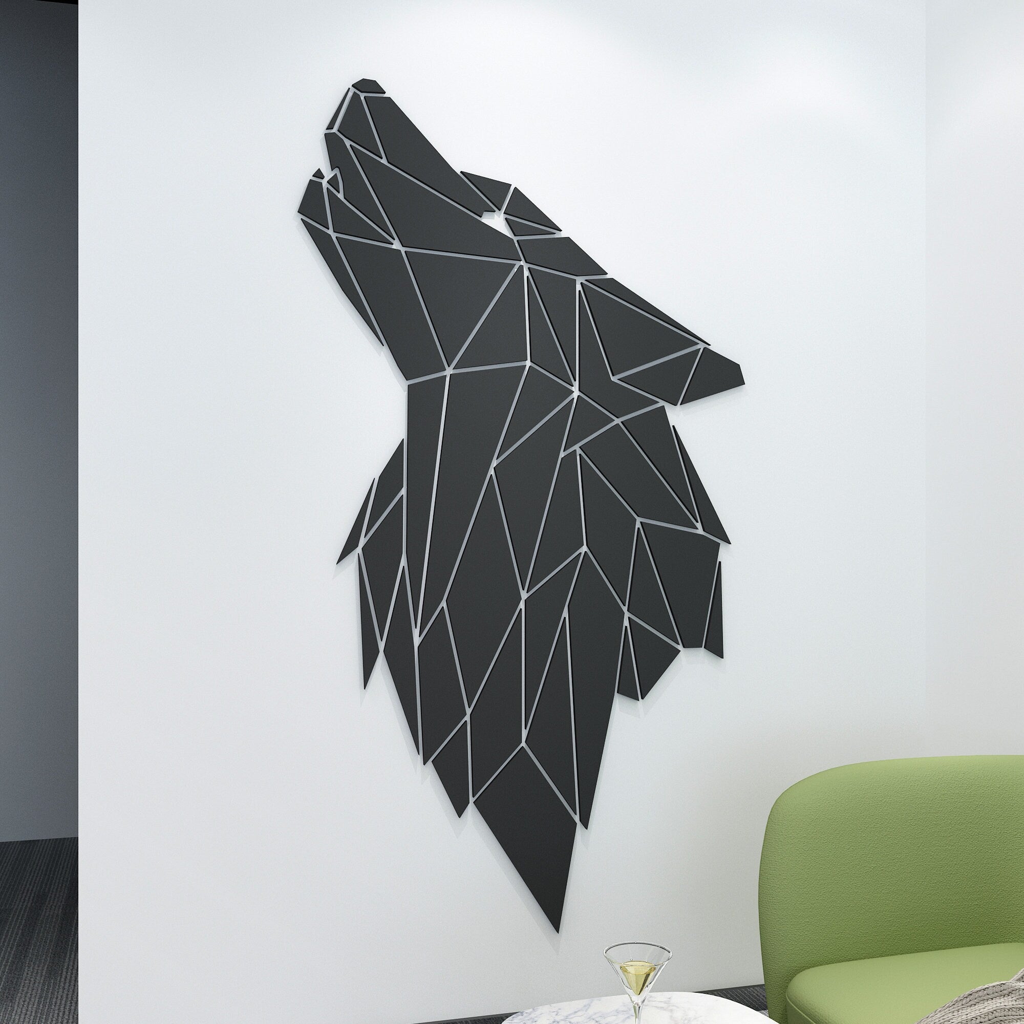 Geometric Wolf Head Wall Decor, Animal Geometric Wall Art, Geometric Figure Decor, Hanging Wall Art, SKU:WOLF-1