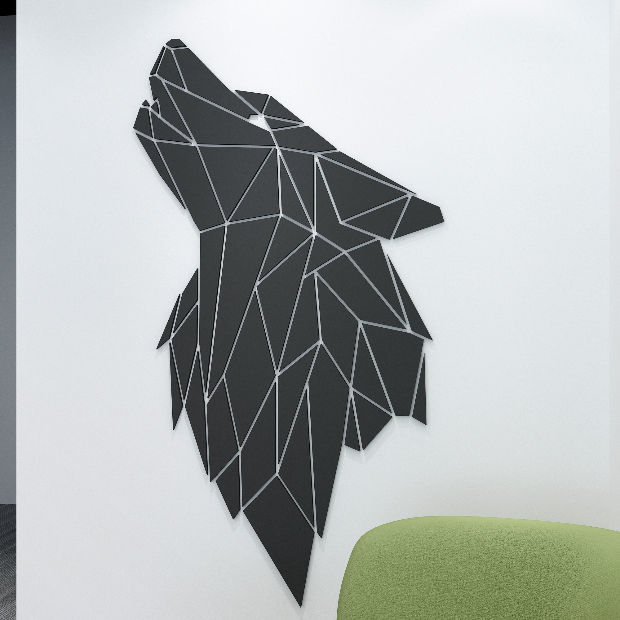 Geometric Wolf Head Wall Decor, Animal Geometric Wall Art, Geometric Figure Decor, Hanging Wall Art, SKU:WOLF-4