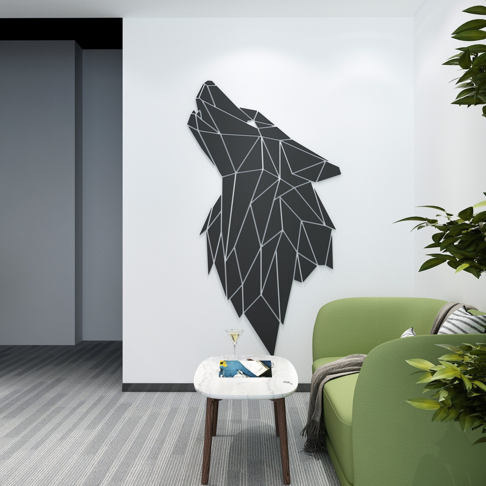 Geometric Wolf Head Wall Decor, Animal Geometric Wall Art, Geometric Figure Decor, Hanging Wall Art, SKU:WOLF-0