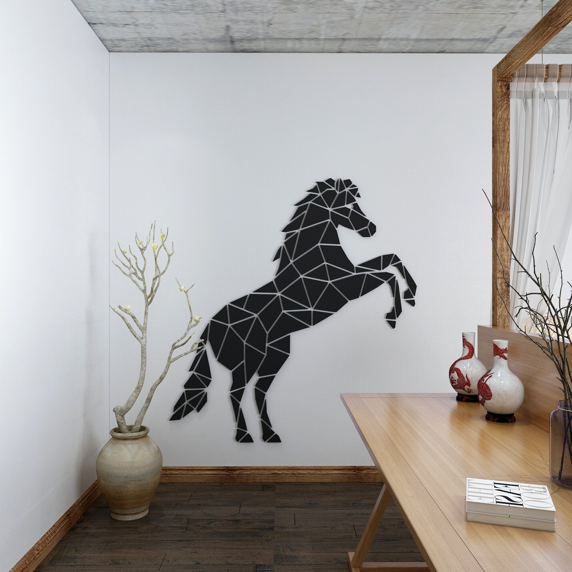 Geometric Horse Wall Decor, Animal Geometric Wall Art, Western Home Decor, Gift For Rodeo Lover, SKU:GMHO-0