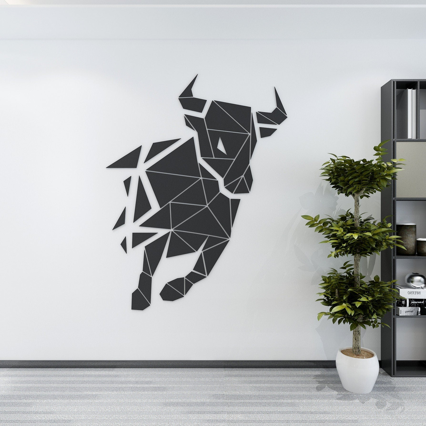 Geometric Bull Wall Decor, Animal Geometric Wall Art, Western Home Decor, Gift For Rodeo Lover, SKU:GEBU-1