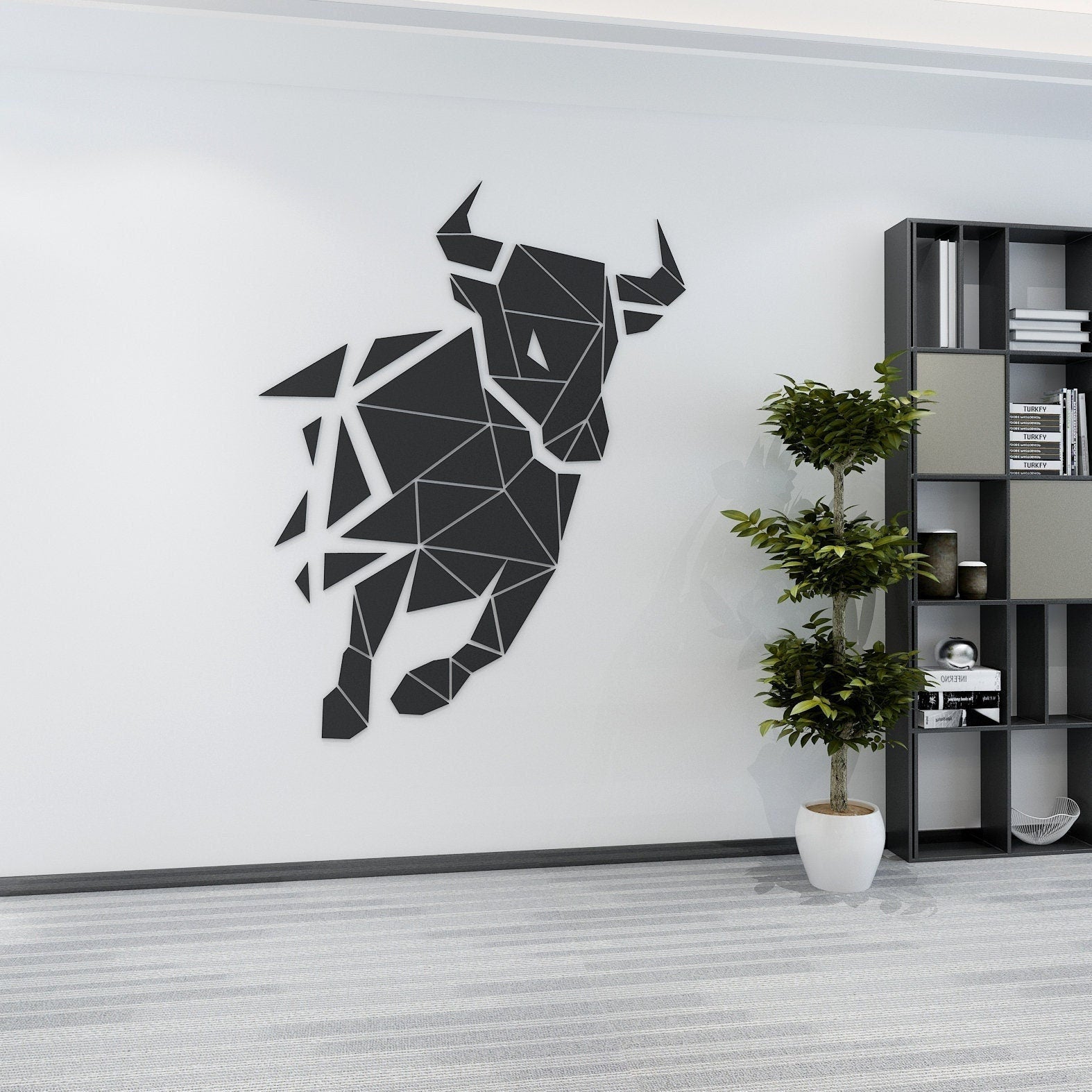 Geometric Bull Wall Decor, Animal Geometric Wall Art, Western Home Decor, Gift For Rodeo Lover, SKU:GEBU-0