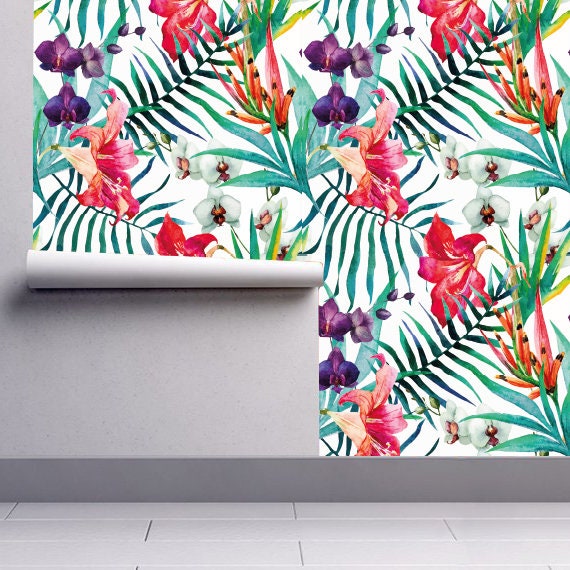 Floral Wallpaper, Tropical Wallpaper, Botanical Prints, Botanical Wallpaper, Removable Wallpaper, Wallpaper Removable, Wallpaper - SKU:ORCH-4