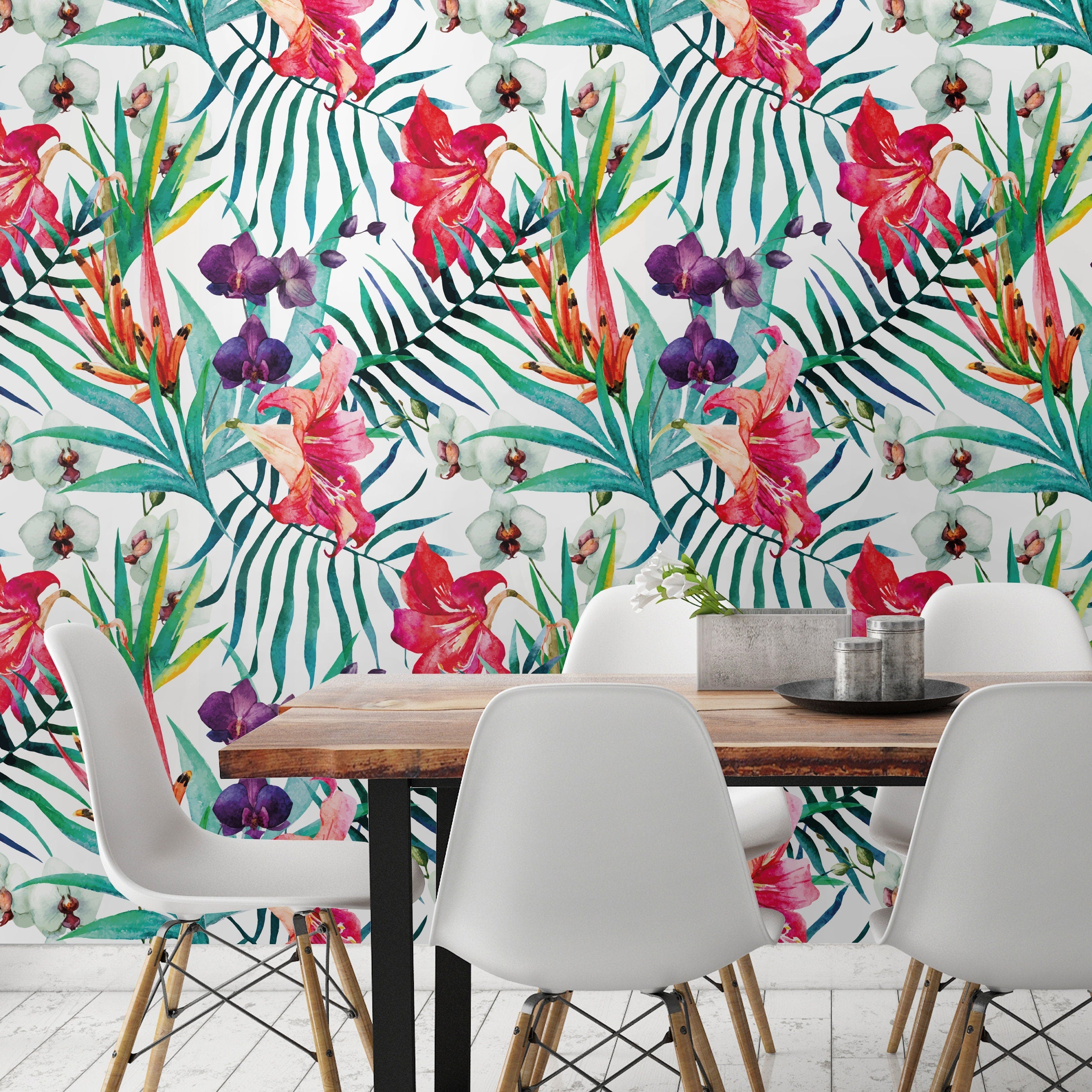 Floral Wallpaper, Tropical Wallpaper, Botanical Prints, Botanical Wallpaper, Removable Wallpaper, Wallpaper Removable, Wallpaper - SKU:ORCH-1