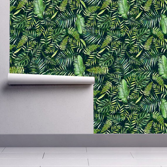 Tropical Plants, Tropical, Wallpaper, Palm Leaf, Floral Wallpaper, Botanical Prints, Removable Wallpaper, Temporary Wallpaper - SKU:Troset-2