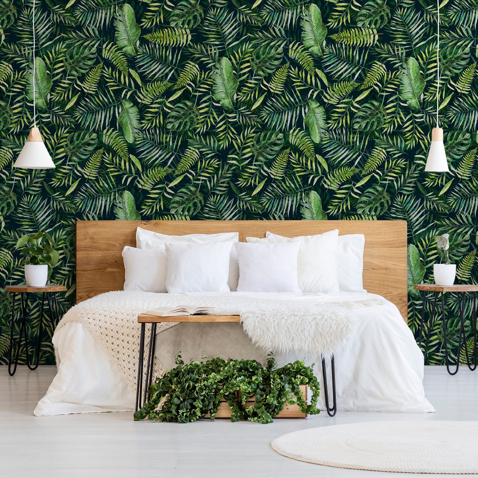 Tropical Plants, Tropical, Wallpaper, Palm Leaf, Floral Wallpaper, Botanical Prints, Removable Wallpaper, Temporary Wallpaper - SKU:Troset-0