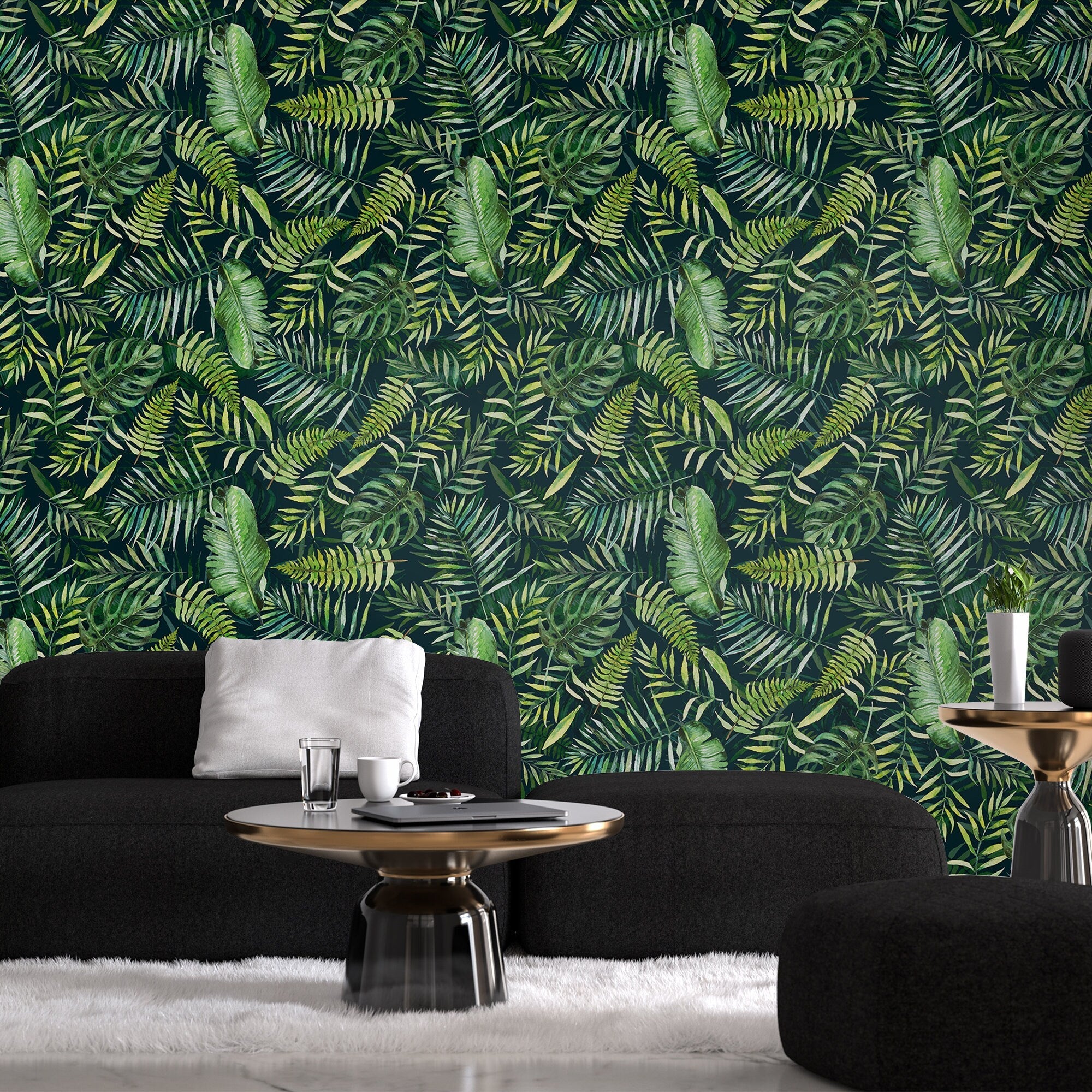 Tropical Plants, Tropical, Wallpaper, Palm Leaf, Floral Wallpaper, Botanical Prints, Removable Wallpaper, Temporary Wallpaper - SKU:Troset-1