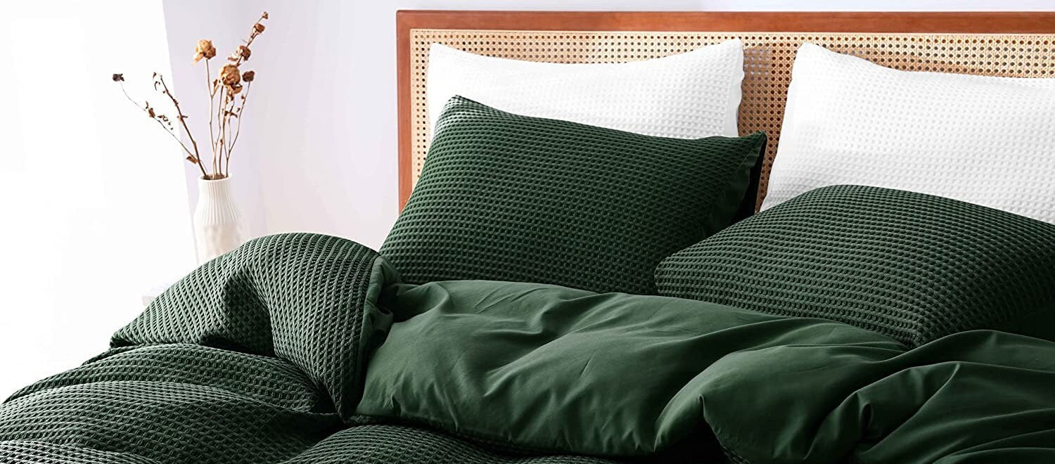 Dark Green - Waffle Weave | Pure Cotton, Pure Linen or Linen Cotton Mix | 3 Piece Duvet Cover Set | Handmade | Pre-washed | Soft-3