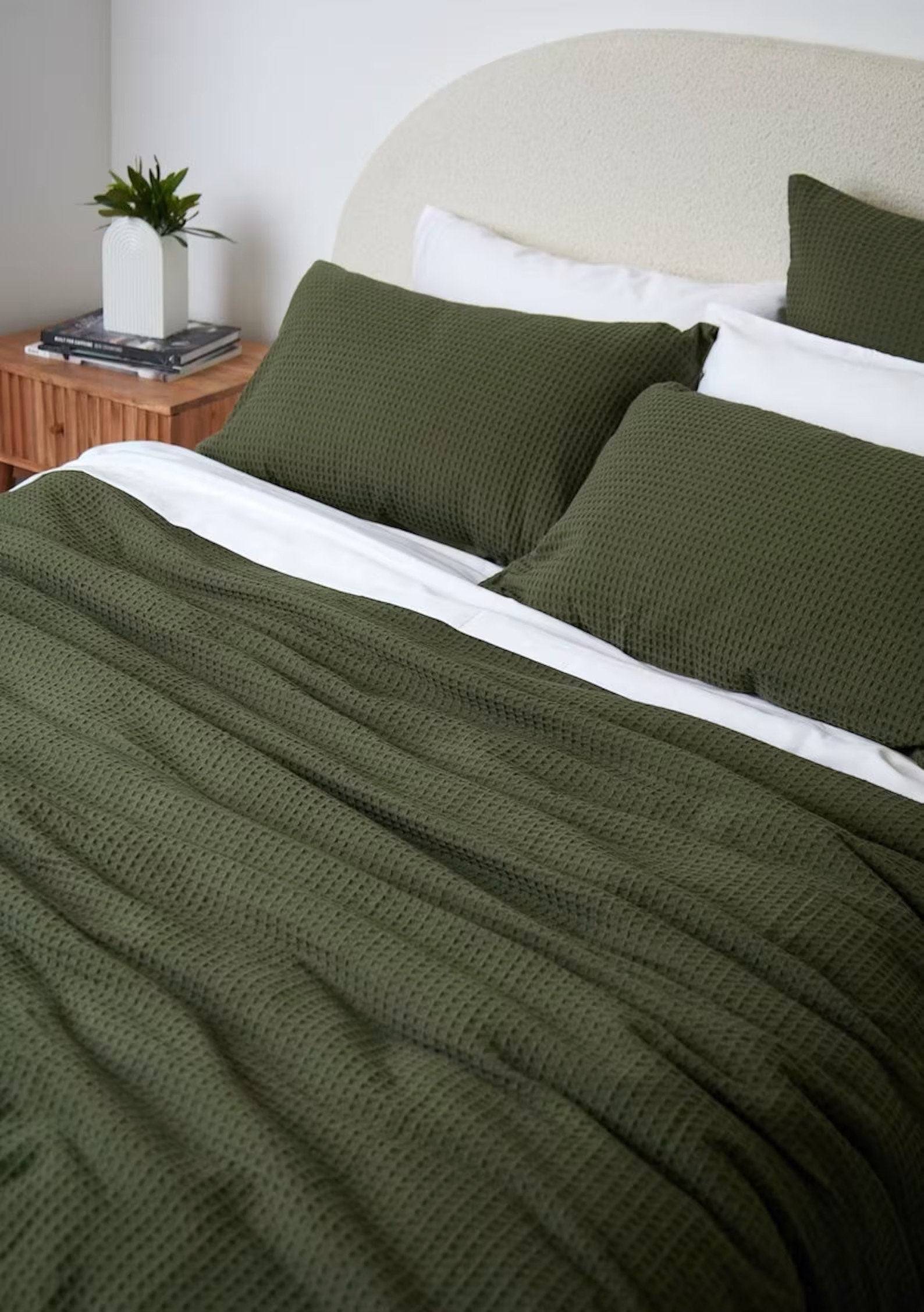 Moss Green - Waffle Weave | Pure Cotton, Pure Linen or Linen Cotton Mix | 3 Piece Duvet Cover Set | Handmade | Pre-washed | Soft-0