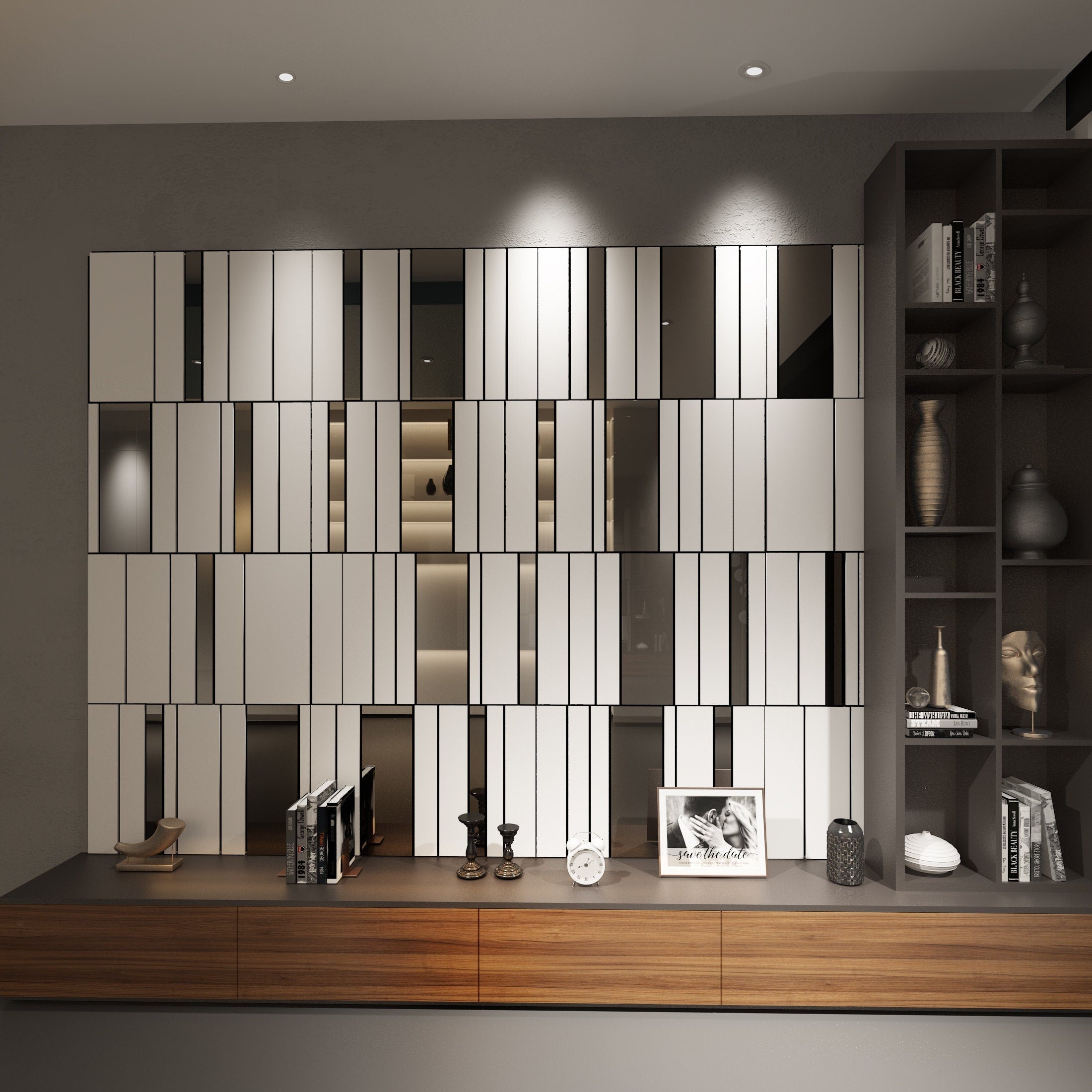 White and Silver Mirror Decorative Panels, 3D Wall Panels, Easy Installation, SKU:WHIS-3