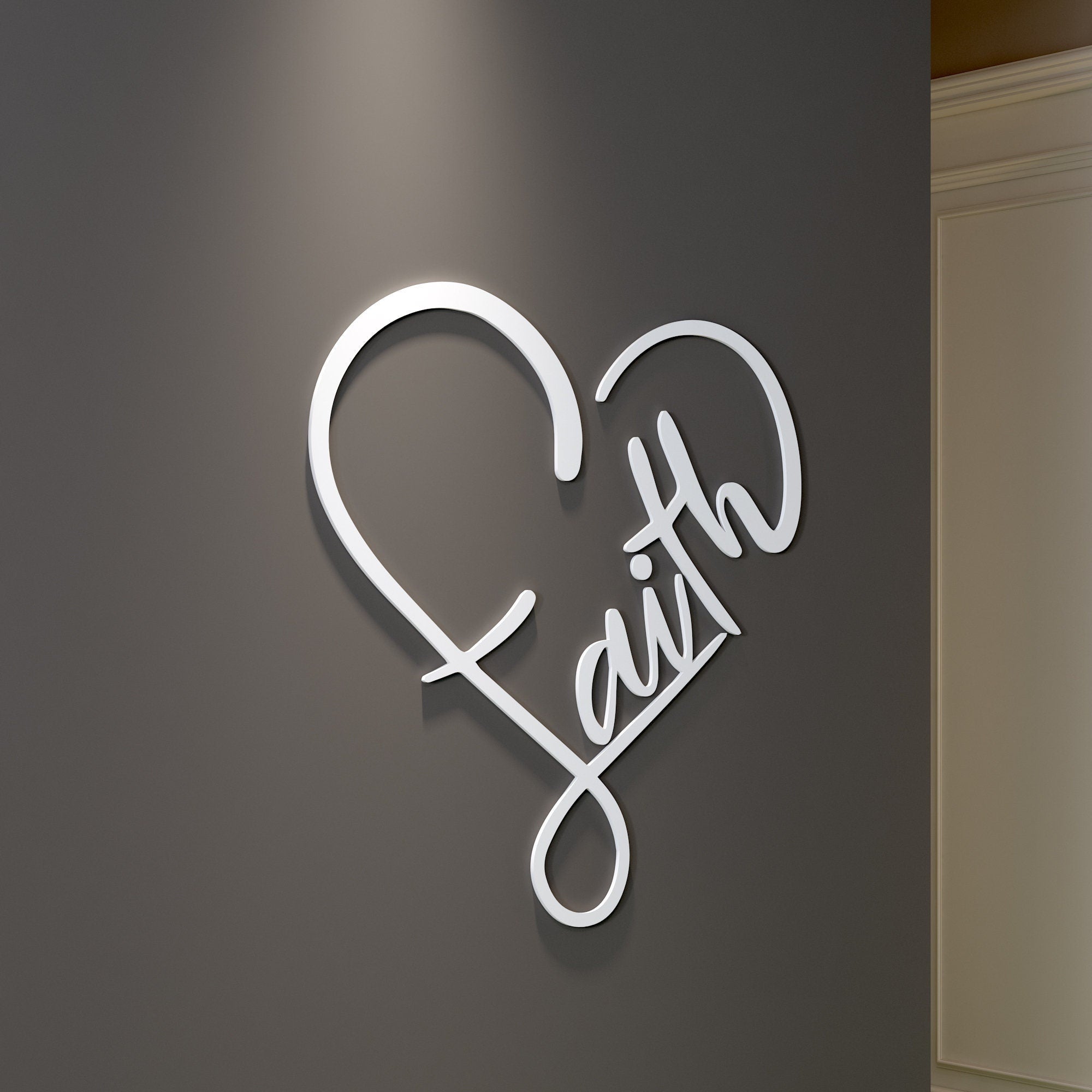 Faith Heart 3D Wall Sign, Religious Jesus Wall Decor, Faith Christian Home Decor, SKU:FAIT-1