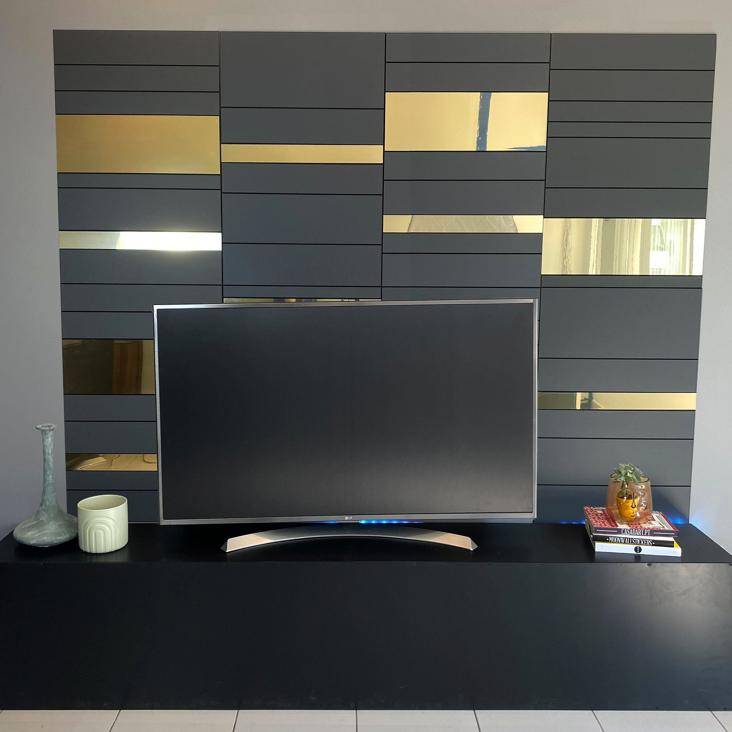 Dark Grey and Gold Mirror Decorative Panels, 3D Wall Panels, Easy Installation, SKU:GGSS-2