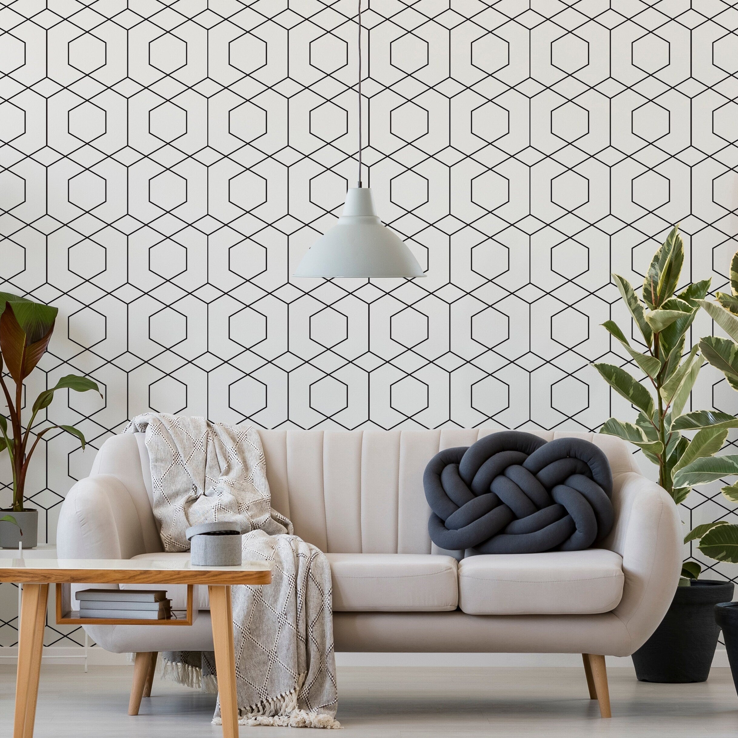 Geometric Hexagons Wallpaper Roll - Black and White Wallpaper - Removable Wallpaper - Geometric Wall Art - SKU:GHLP-0