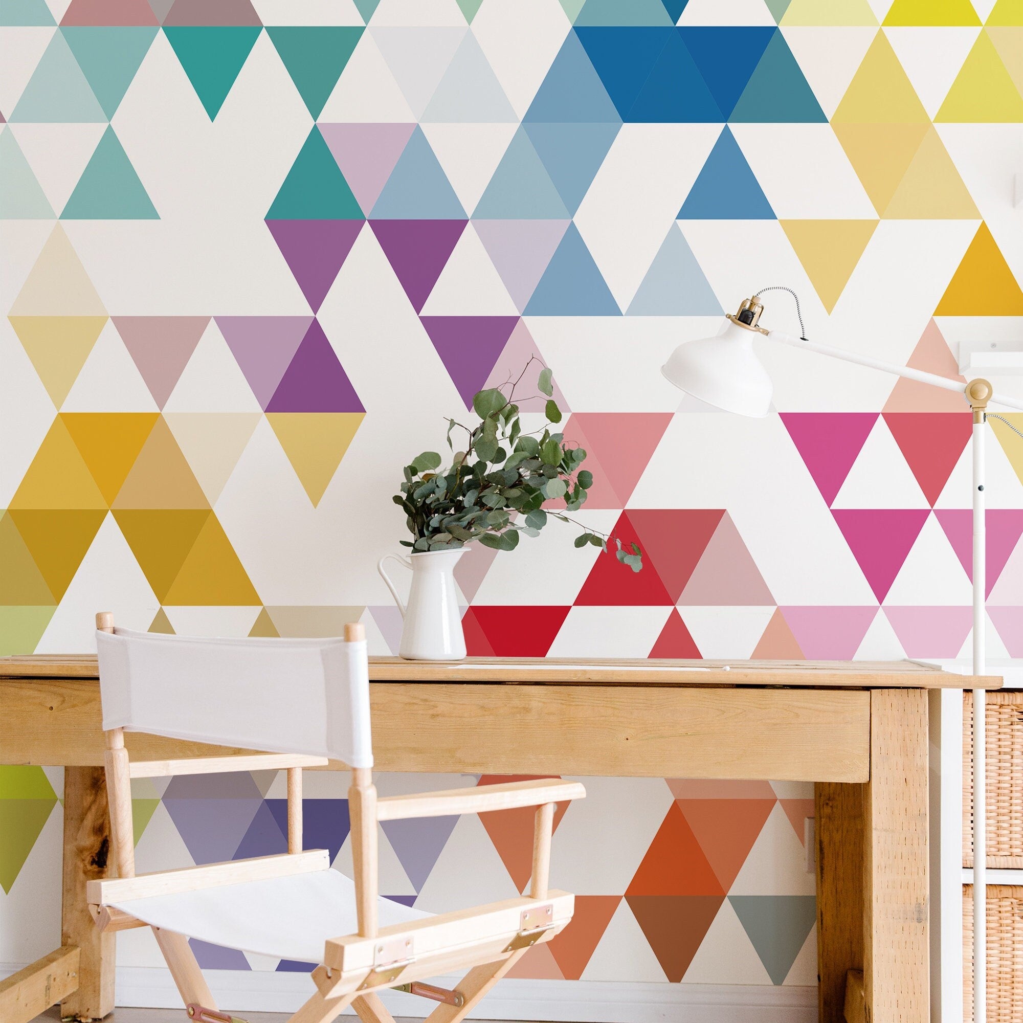 Triangles Mid Century Self Adhesive Wall Mural, Adhesive Fabric Peel And Stick, Removable Peel 'n Stick Wallpaper, SKU:MidTriMur-0