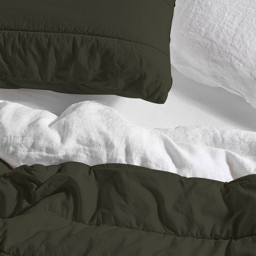 MossGreen - 3Piece | Quilt Bedding with Pillowcases | Lightweight Blanket | Cotton Filling | PureCottonSateen, PureLinen or LinenCottonMix-2