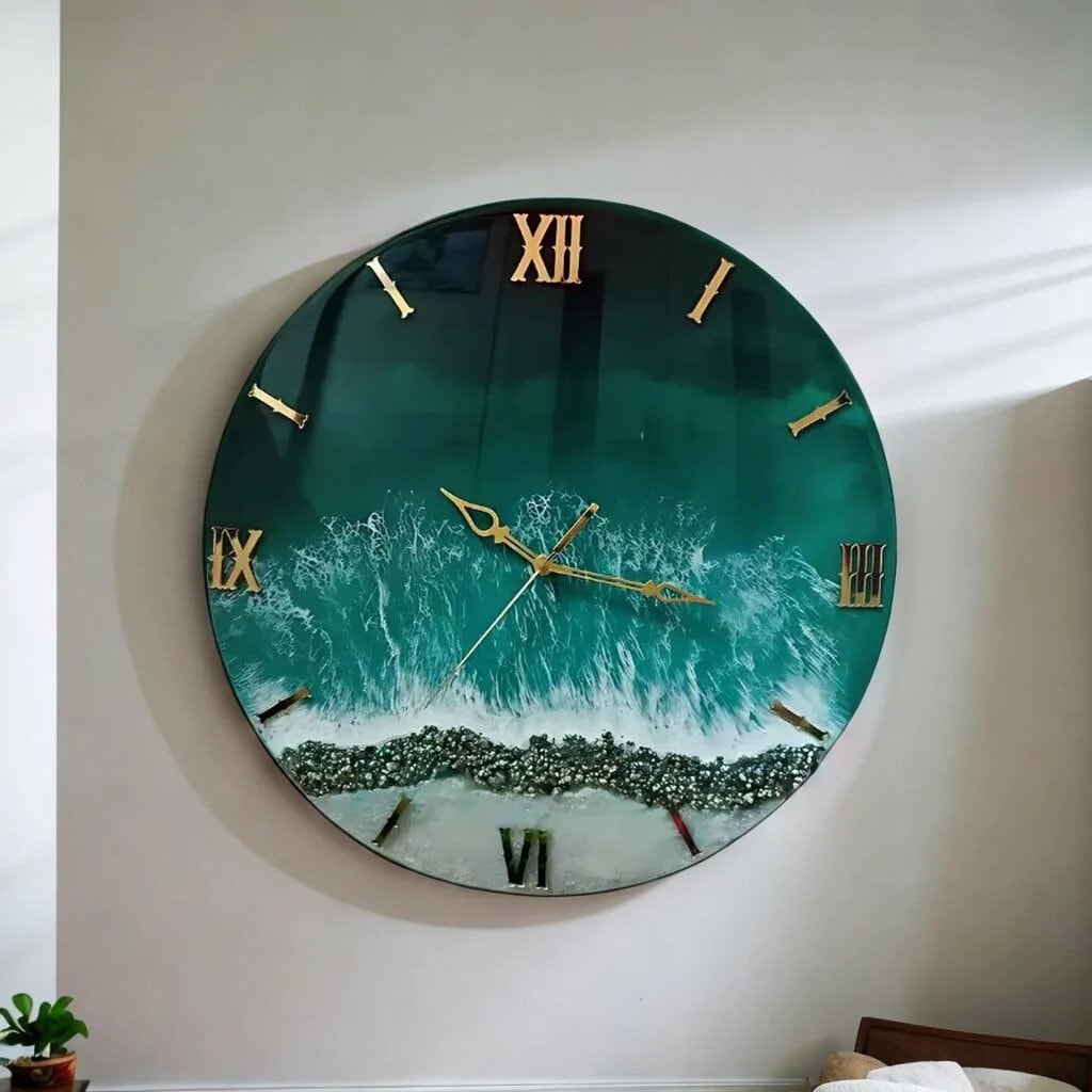 Sea Theme Abstract Epoxy Resin Wall Clock For Home Decor-0