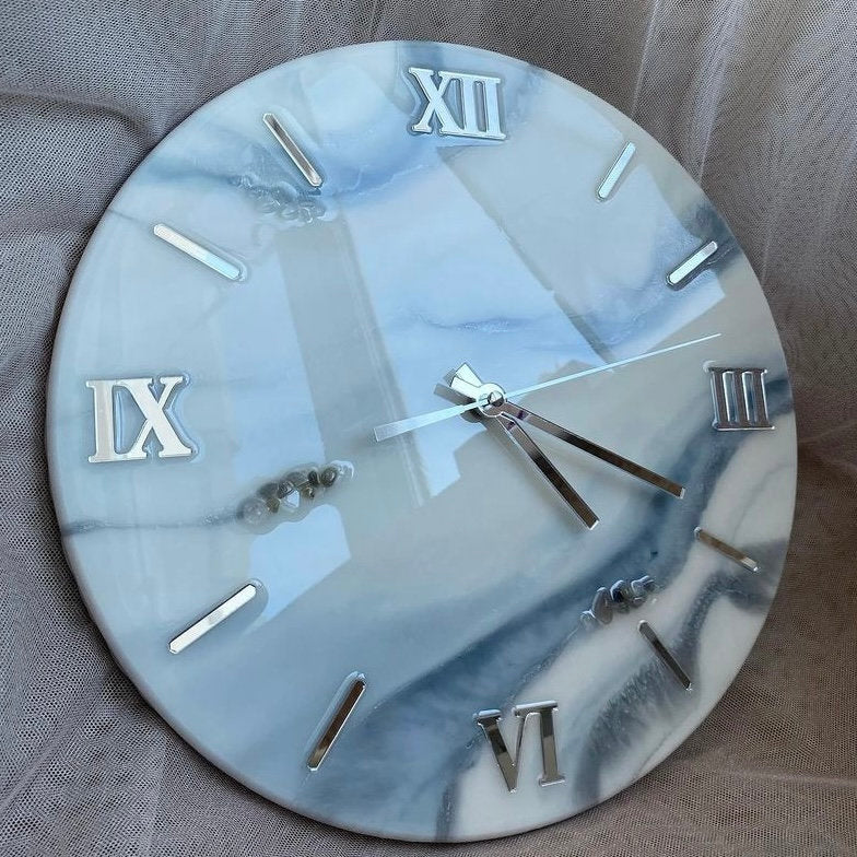 Blue and White Abstract Alcoholic Ink Wall Clock For Home Decor-0