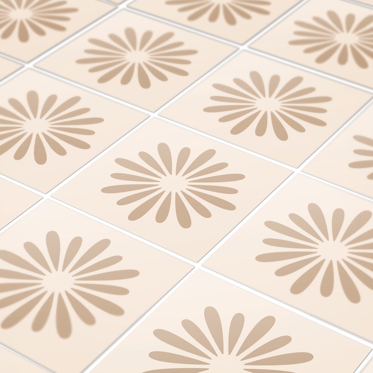 Soft Terracotta Tile Decals, Beige Boho Flower Tile Stickers, Peel & Stick, Removable Tile Sticker, Pack of 10, SKU:BHFW-4